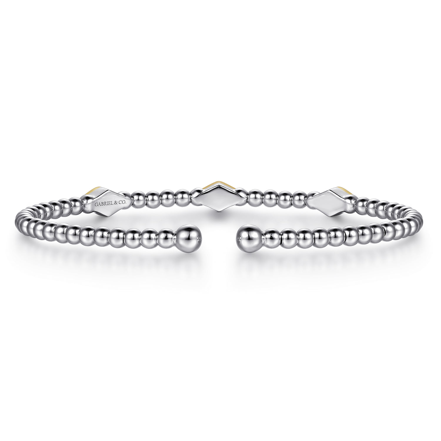 and Bujukan Three Station Rhombus Shape Cuff Bangle Bracelet in 14K Yellow Gold, photograph 4