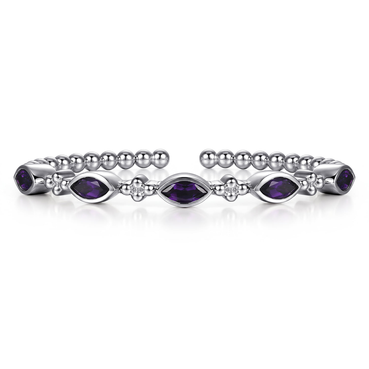 Bujukan Clover Bezel Set Amethyst Cuff Bangle Bracelet