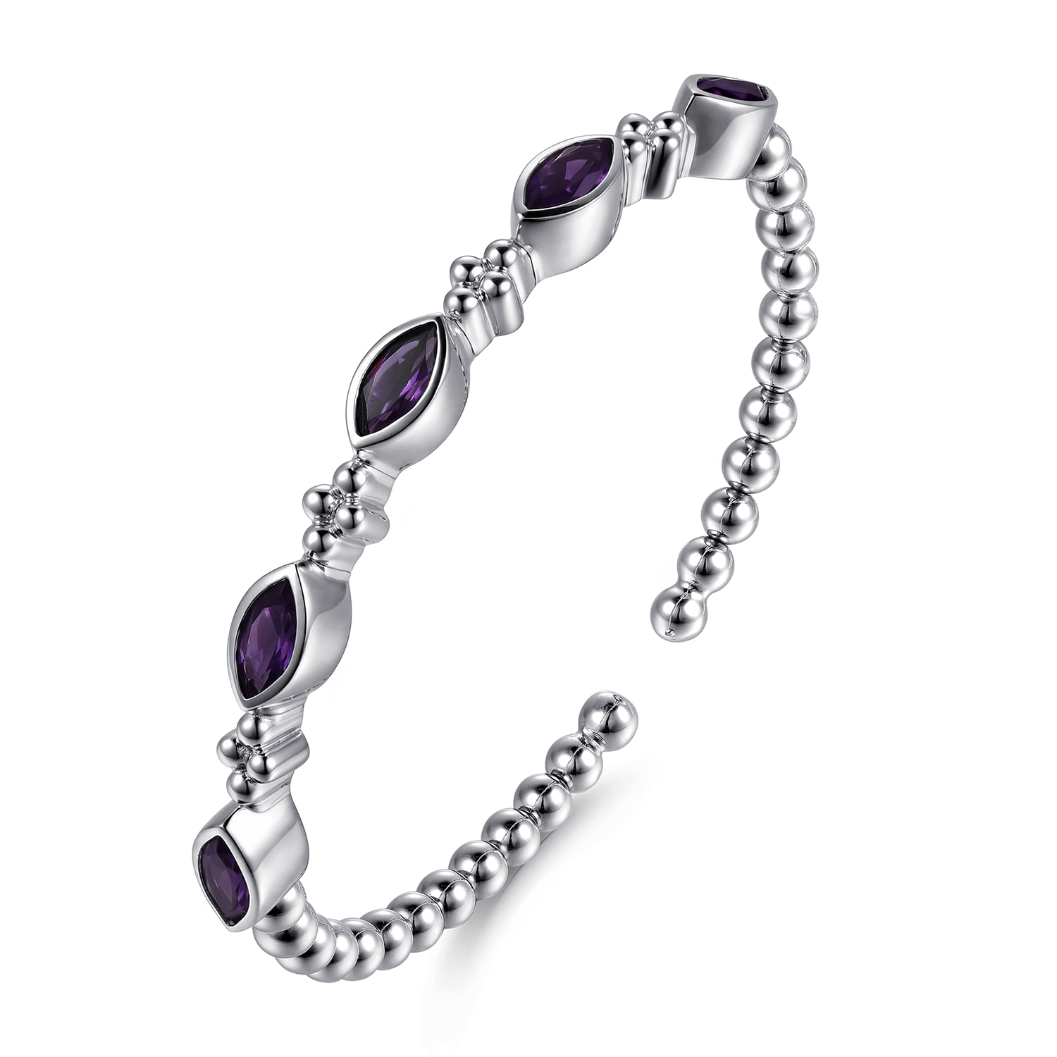 Bujukan Clover Bezel Set Amethyst Cuff Bangle Bracelet in Sterling Silver, photograph 2