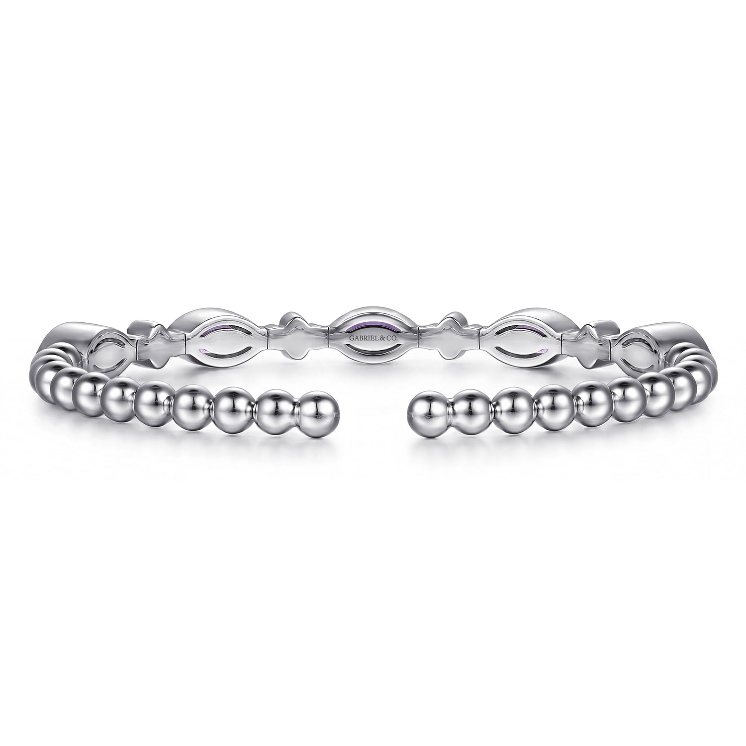 Bujukan Clover Bezel Set Amethyst Cuff Bangle Bracelet in Sterling Silver, photograph 4