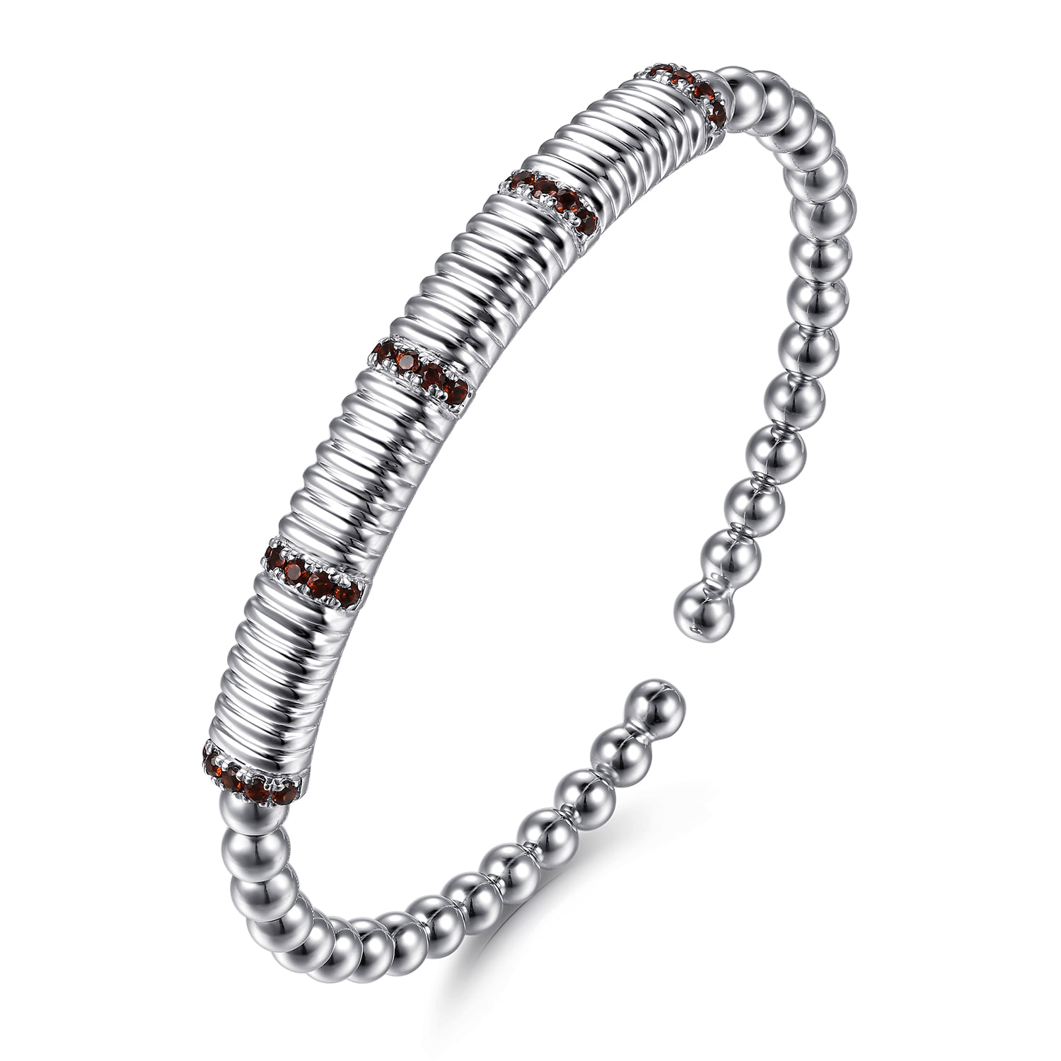 Bujukan Garnet and Shrimp Station Cuff Bangle Bracelet in Sterling Silver, photograph 2