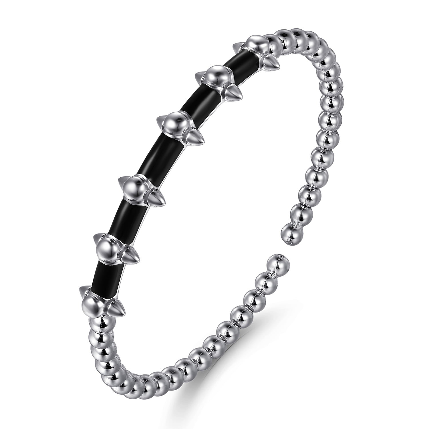 Bujukan Spike Station Cuff Bangle Bracelet with Enamel in Sterling Silver, photograph 2