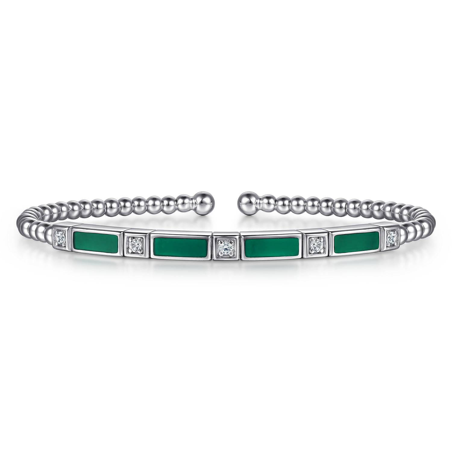 Bujukan White Sapphire Cuff Bangle Bracelet with Chrome Green Enamel
