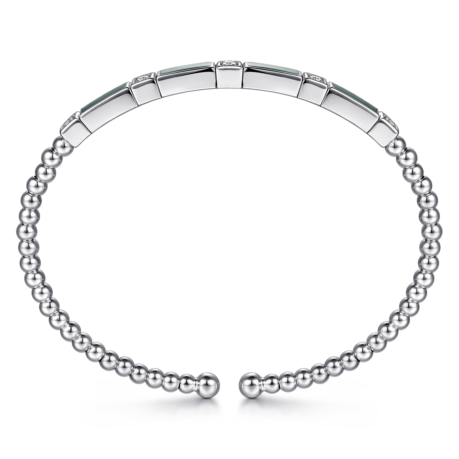 Bujukan White Sapphire Cuff Bangle Bracelet with Chrome Green Enamel in Sterling Silver, photograph 3