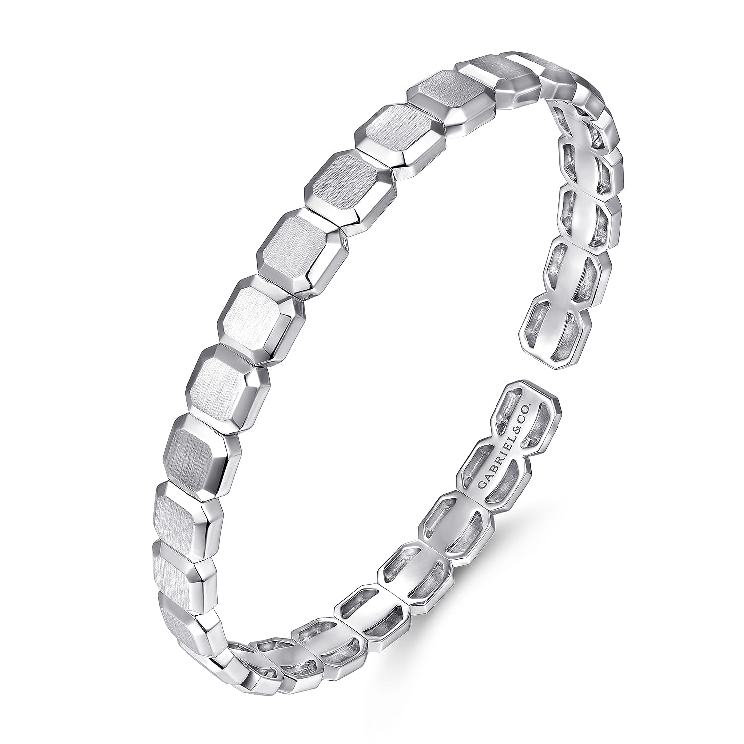 Open Cuff Geometric Bangle in Sterling Silver, photograph 2