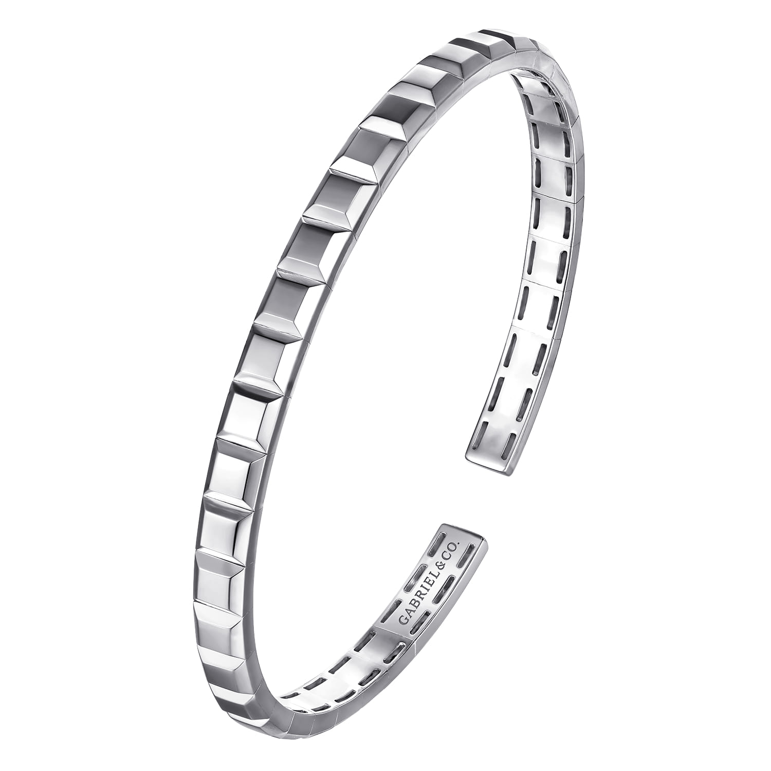 Open Cuff Angular Cuts Square Bangle in Sterling Silver, photograph 2