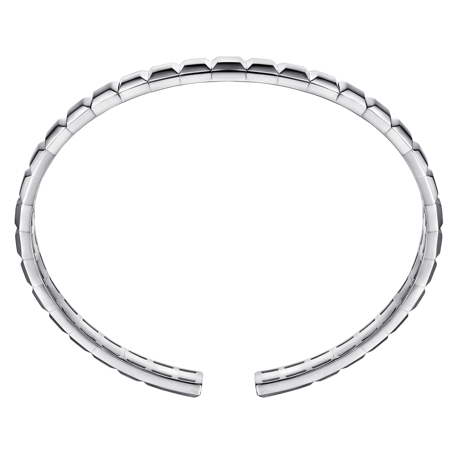 Open Cuff Angular Cuts Square Bangle in Sterling Silver, photograph 3
