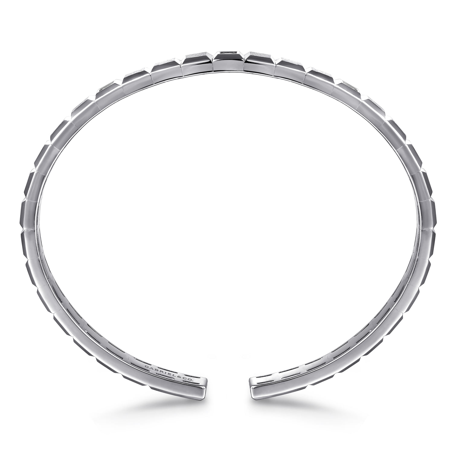 Black Spinel Open Cuff Angular Cuts Square Bangle in Sterling Silver, photograph 3