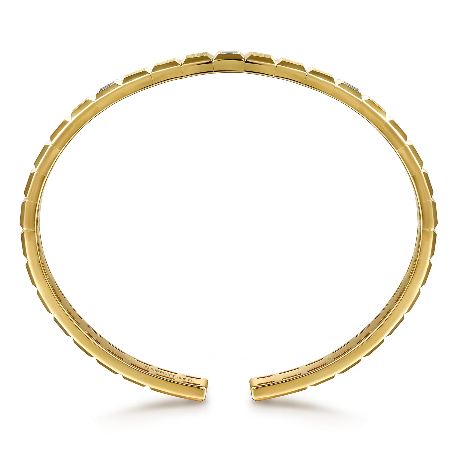 Open Cuff Bracelet with Diamond Stations in 14K Yellow Gold, photograph 3