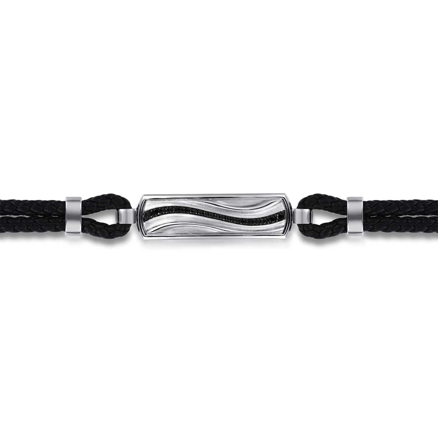 and Leather Bangle with Black Spinel Wave ID Bangle in Sterling Silver, photograph 2