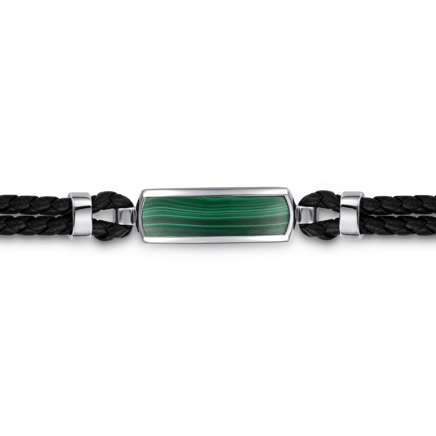 Leather with Malachite ID Bracelet in Sterling Silver, photograph 2