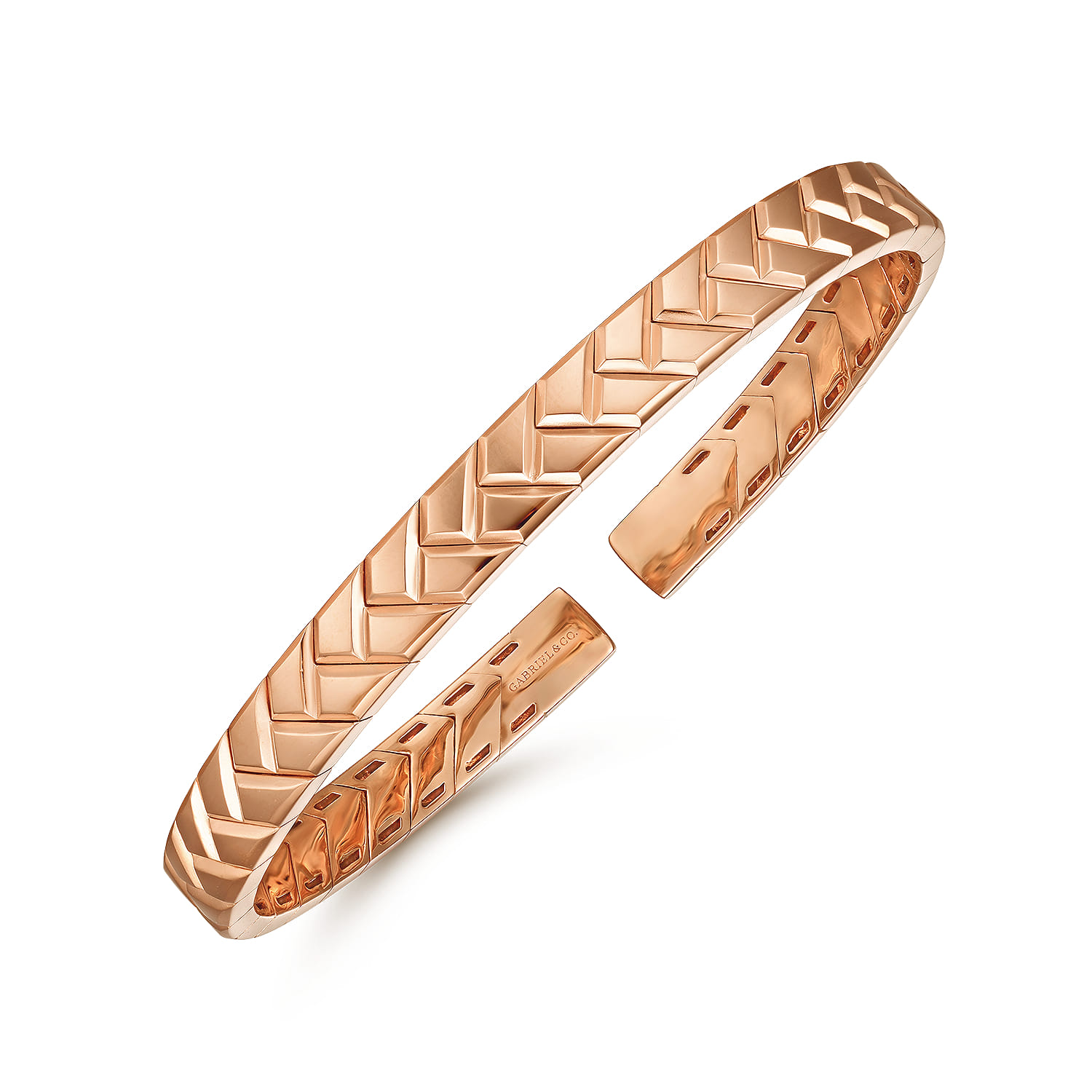 Open Herringbone Cuff Bangle in 14K Rose Gold, photograph 2