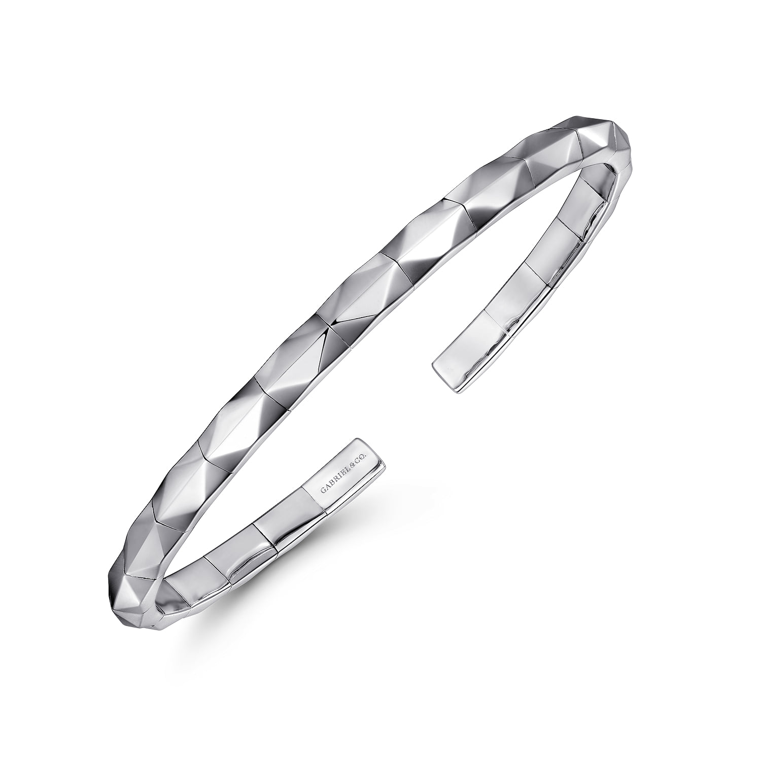 Faceted Open Cuff Bracelet in Sterling Silver, photograph 2