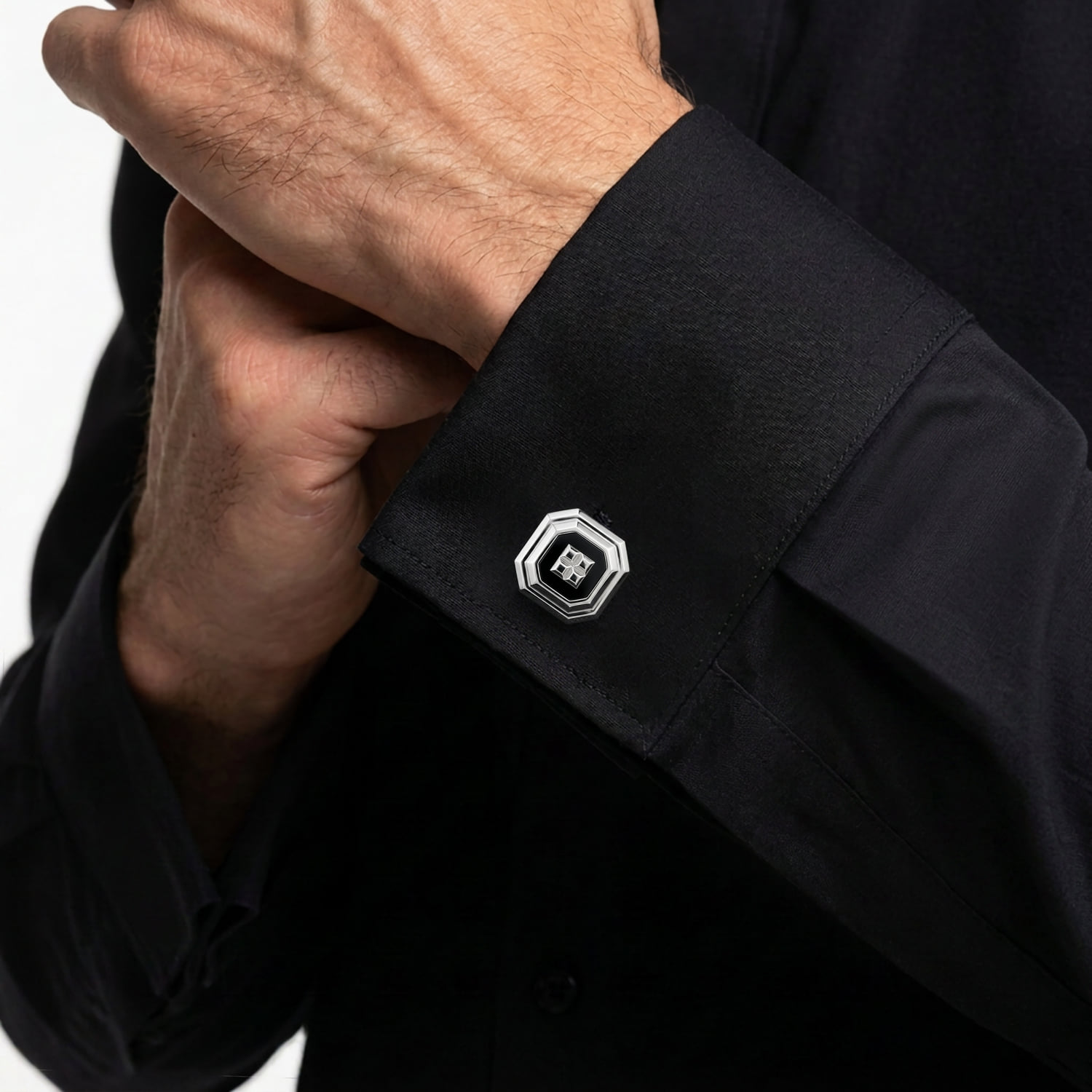 Square Cufflinks with Enamel in Sterling Silver, photograph 4
