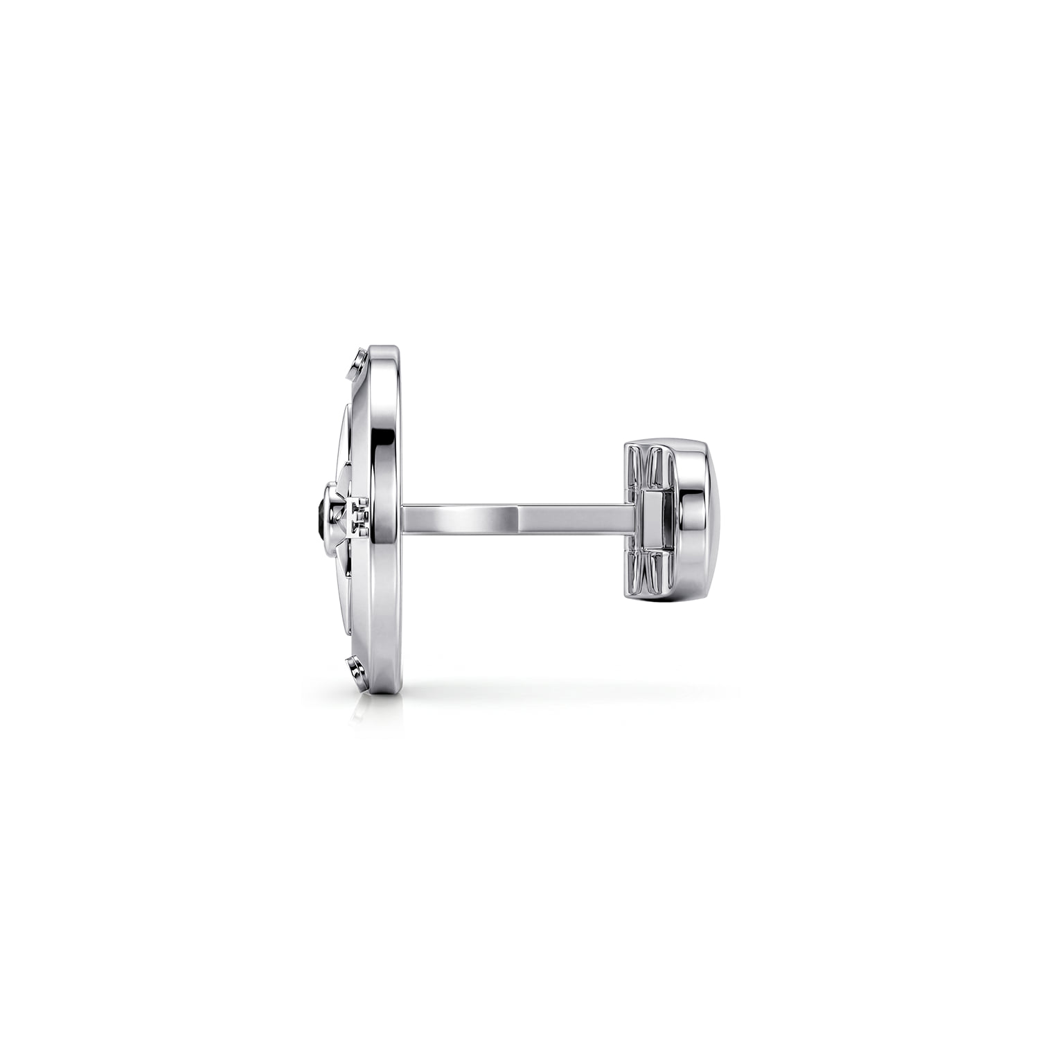 Round Compass Cufflinks with Black Spinel in Sterling Silver, photograph 3