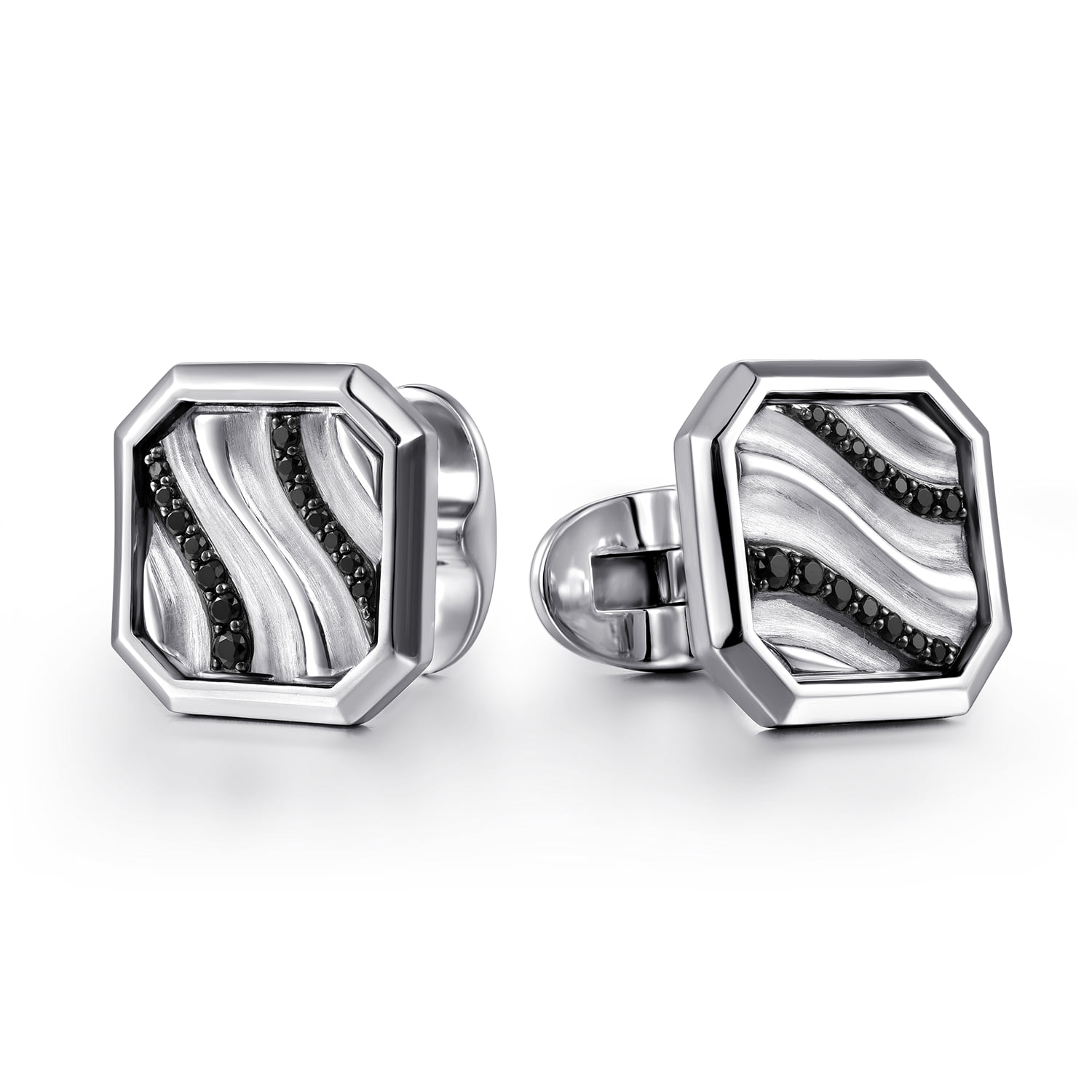 Half Cube Black Spinel Wave Cufflink