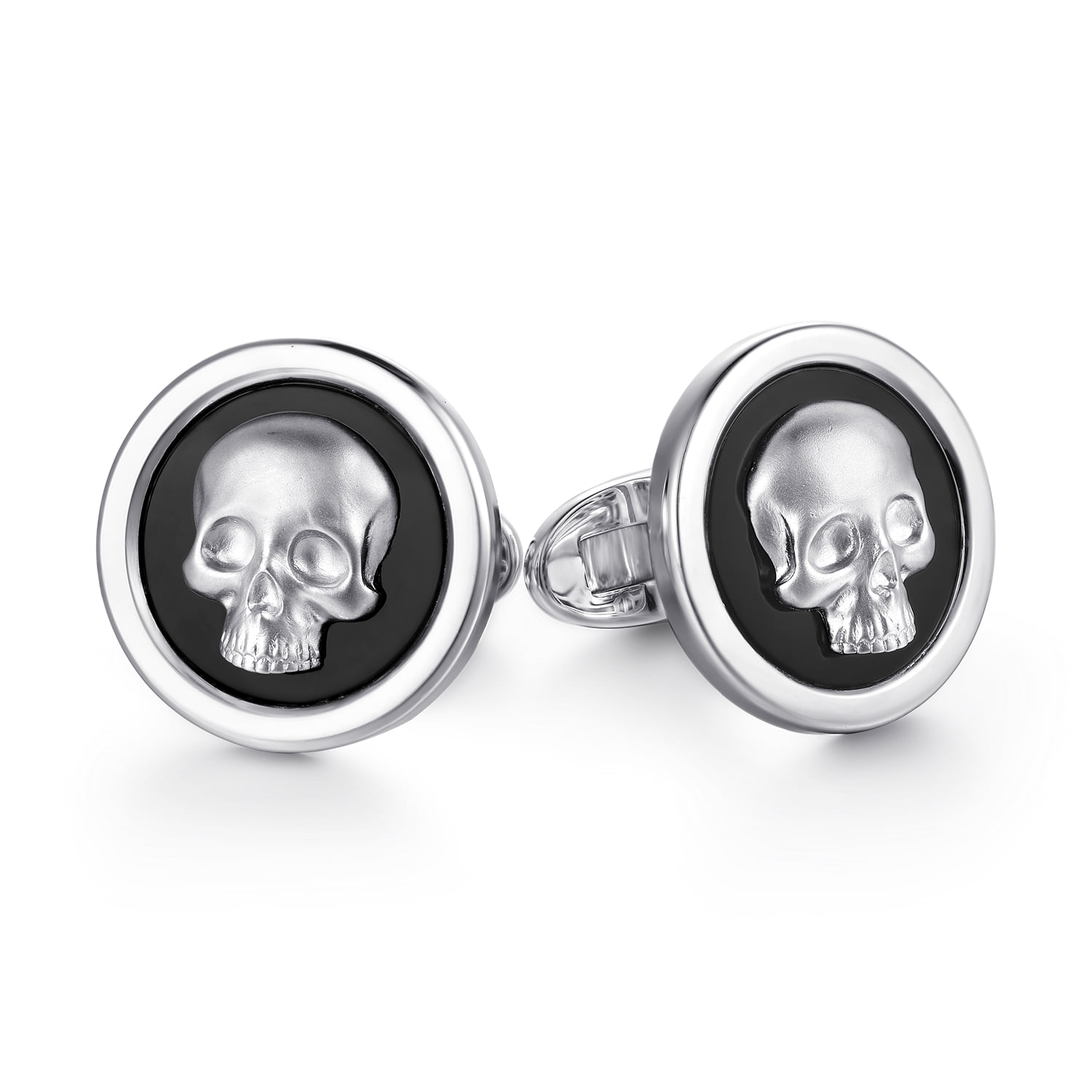 Skull Round Cufflinks with Onyx