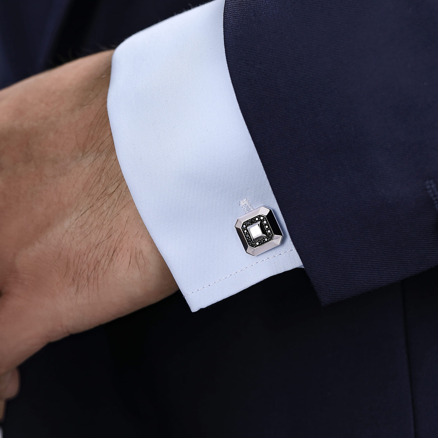 Black Spinel Cufflinks in Sterling Silver, photograph 2