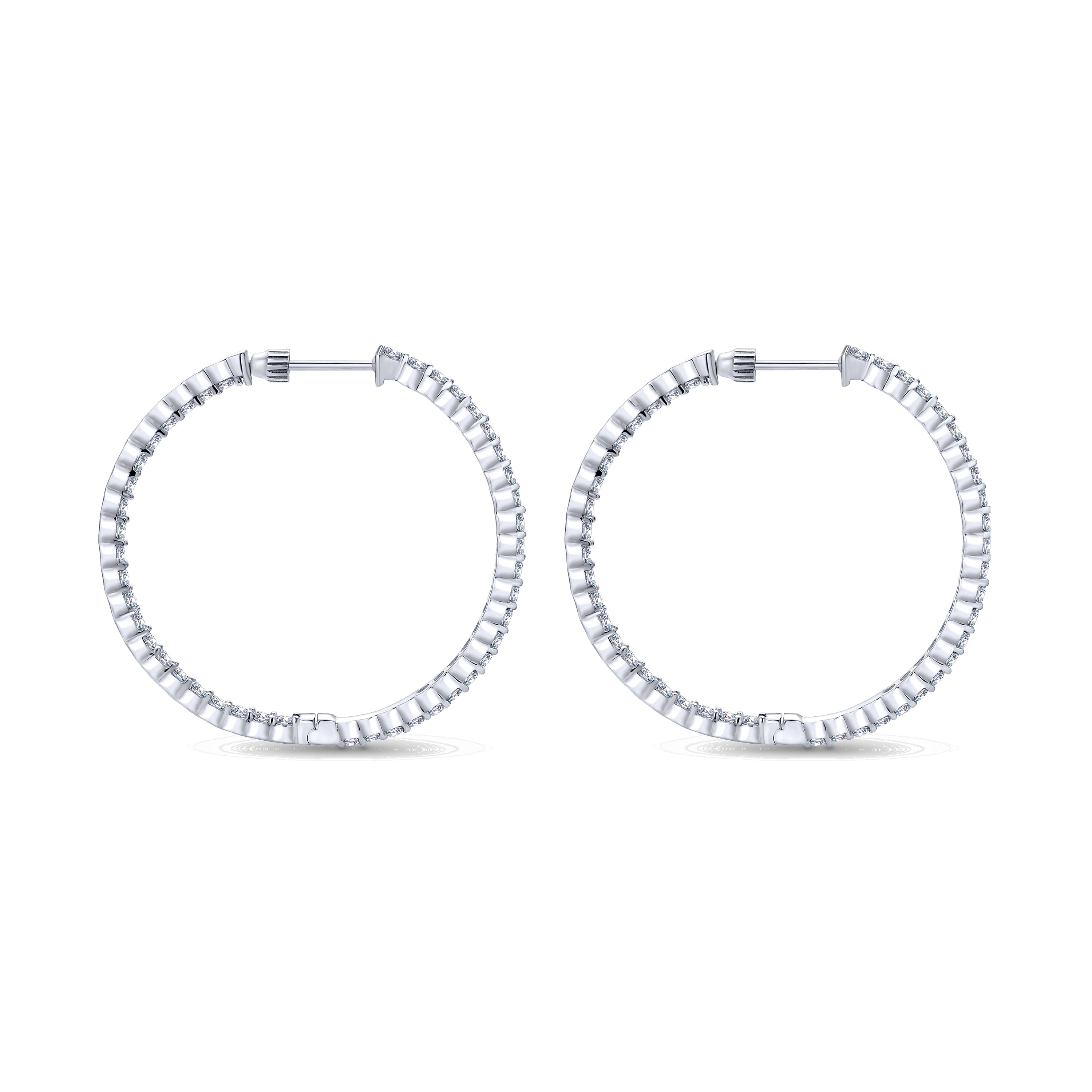 Prong Set 35mm Inside Out Diamond Hoop Earrings in 14K White Gold, photograph 2