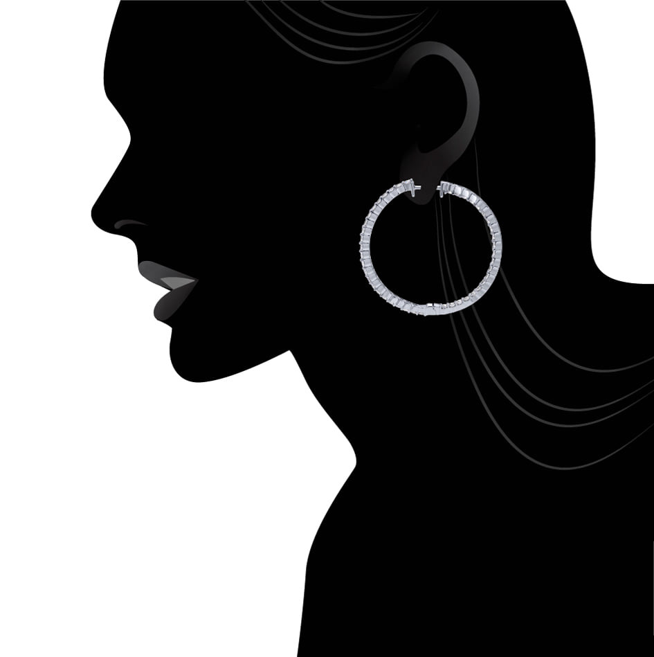 Prong Set 35mm Inside Out Diamond Hoop Earrings in 14K White Gold, photograph 4