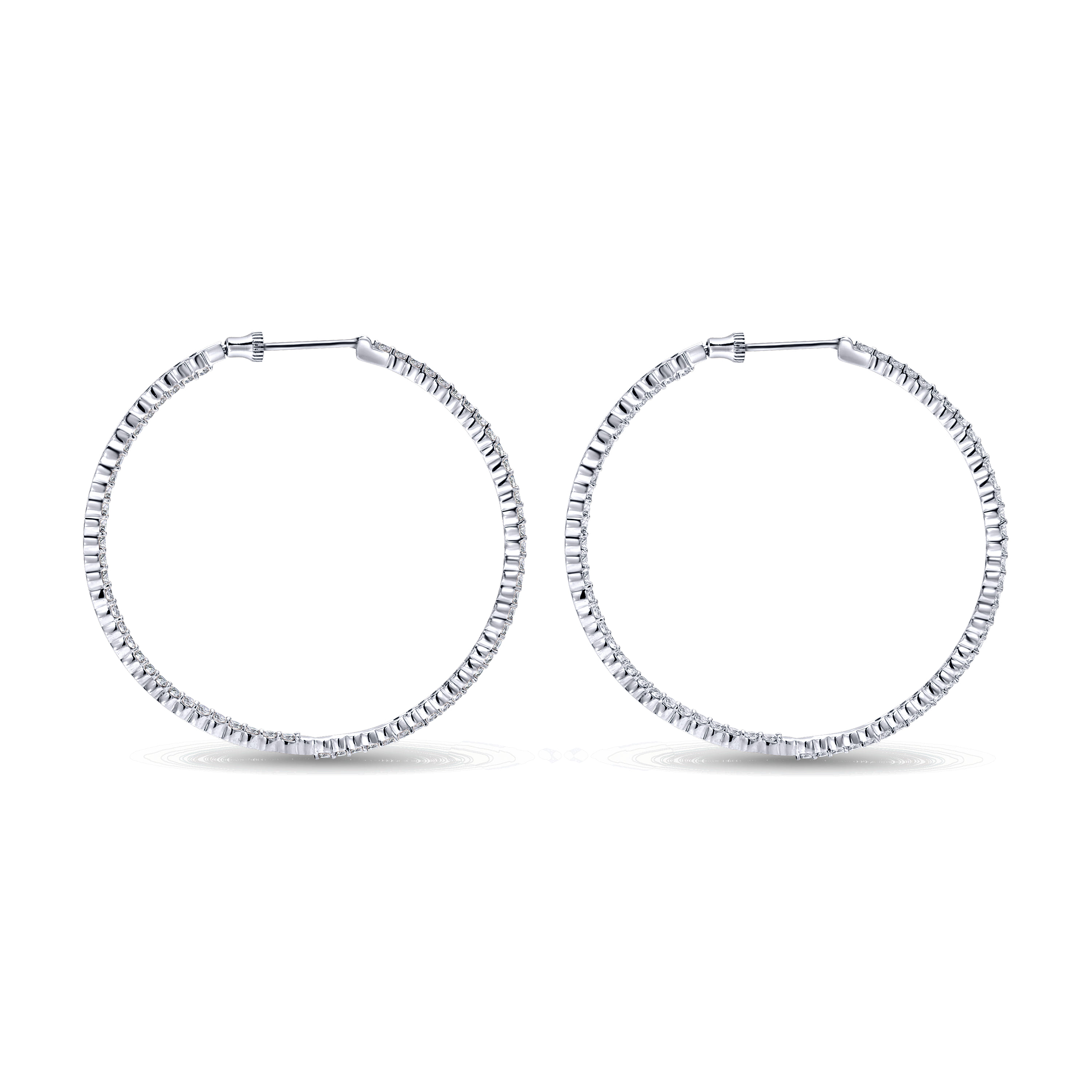 50mm Inside Out Diamond Hoop Earrings in 14K White Gold, photograph 2