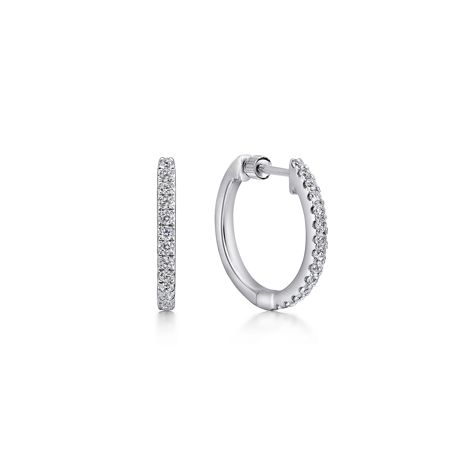 14K White Gold Tiger Claw Set Diamond 15mm Round Huggie