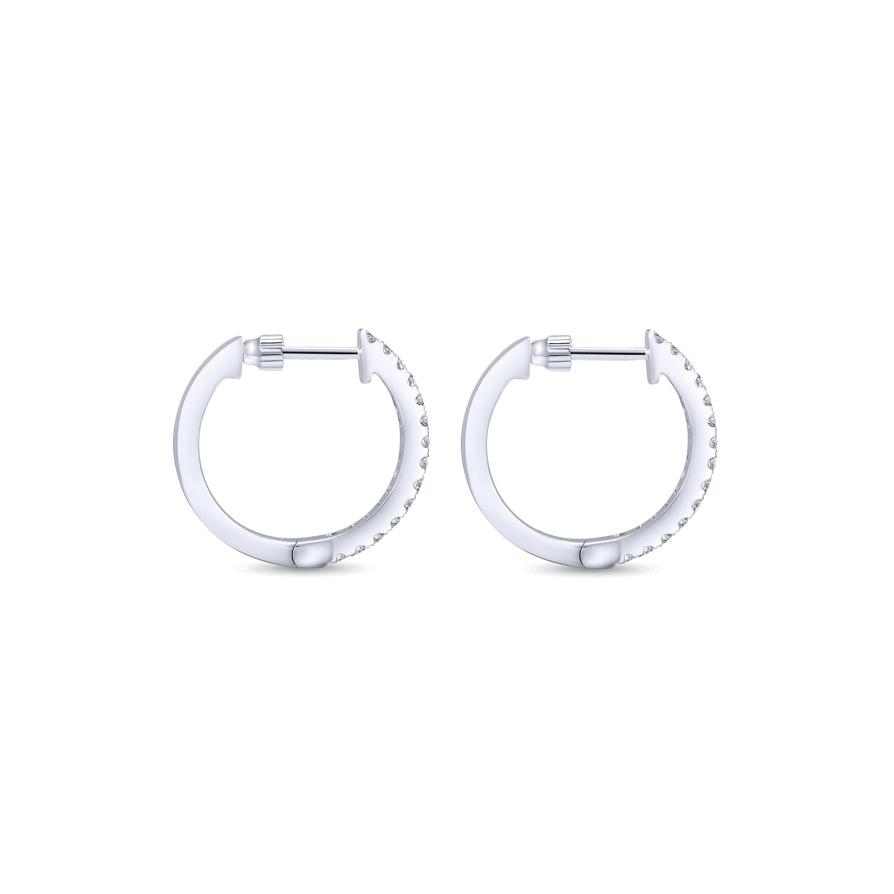 Tiger Claw Set Diamond 15mm Huggie Earrings in 14K White Gold, photograph 2