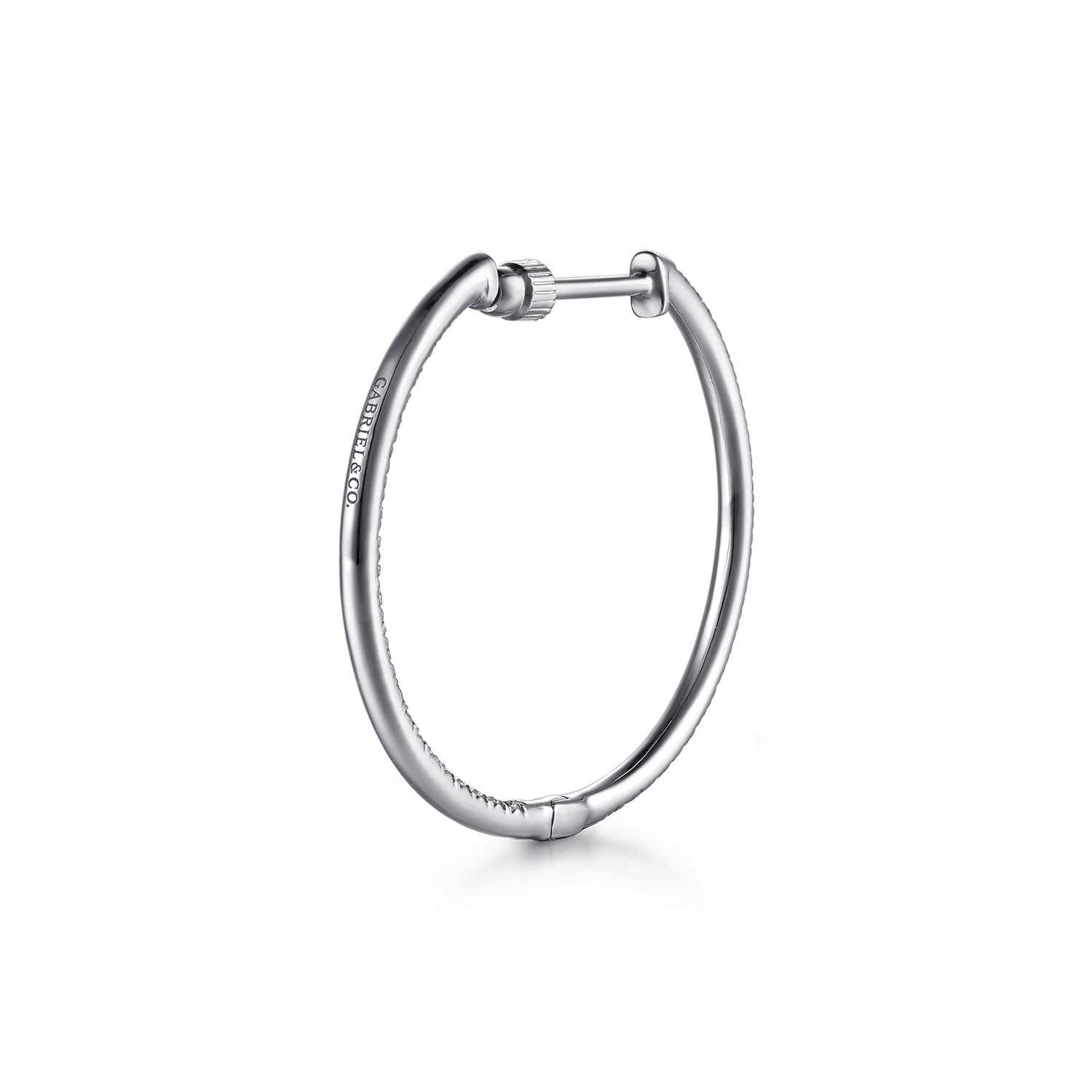 Micro Pave 30mm Inside Out Diamond Hoop Earrings in 14K White Gold, photograph 2