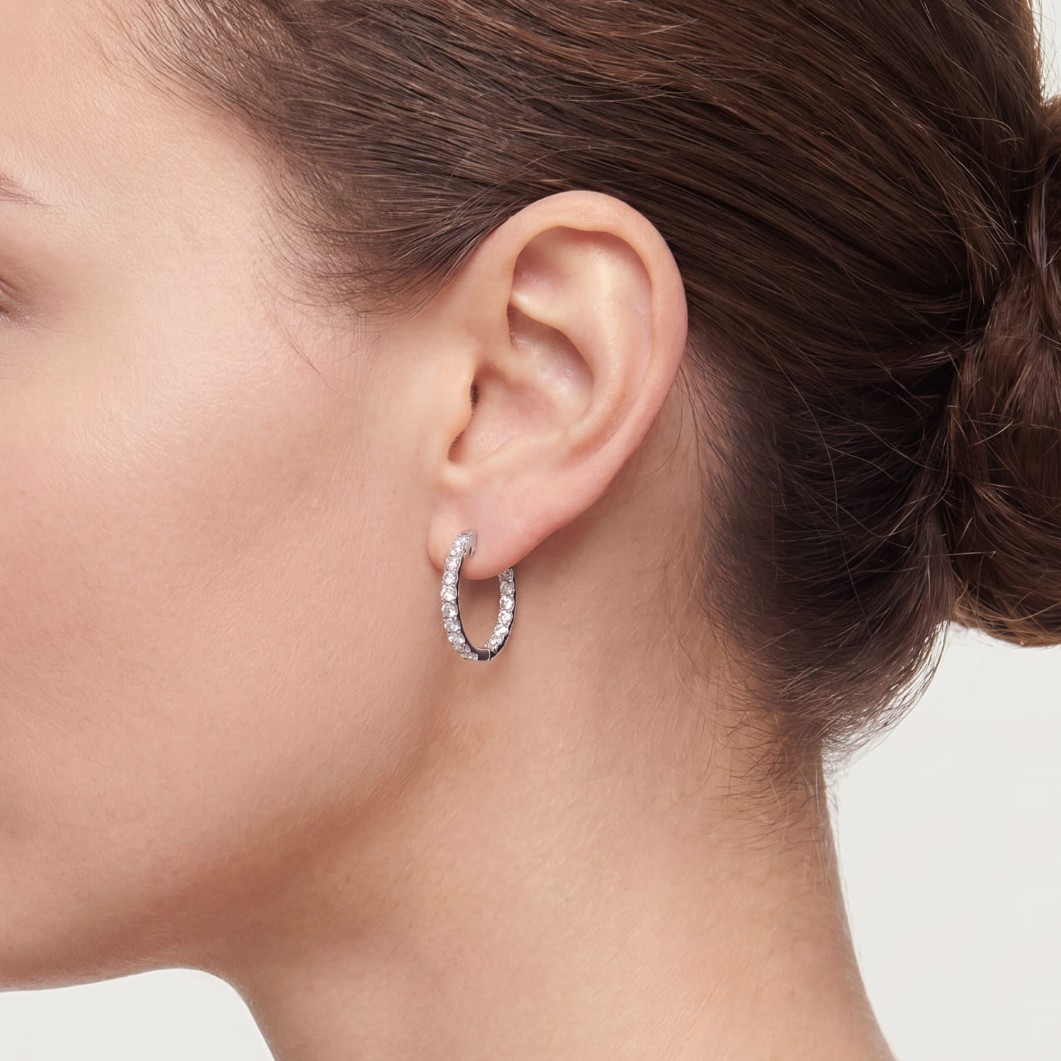 20mm Inside Out Diamond Hoop Earrings in 14K White Gold, photograph 3