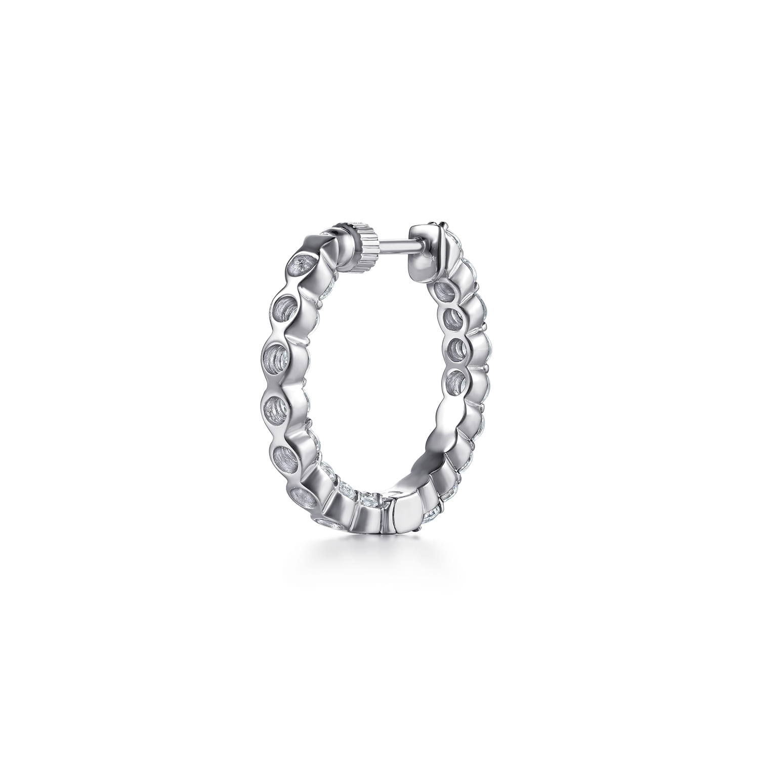 20mm Inside Out Diamond Hoop Earrings in 14K White Gold, photograph 2