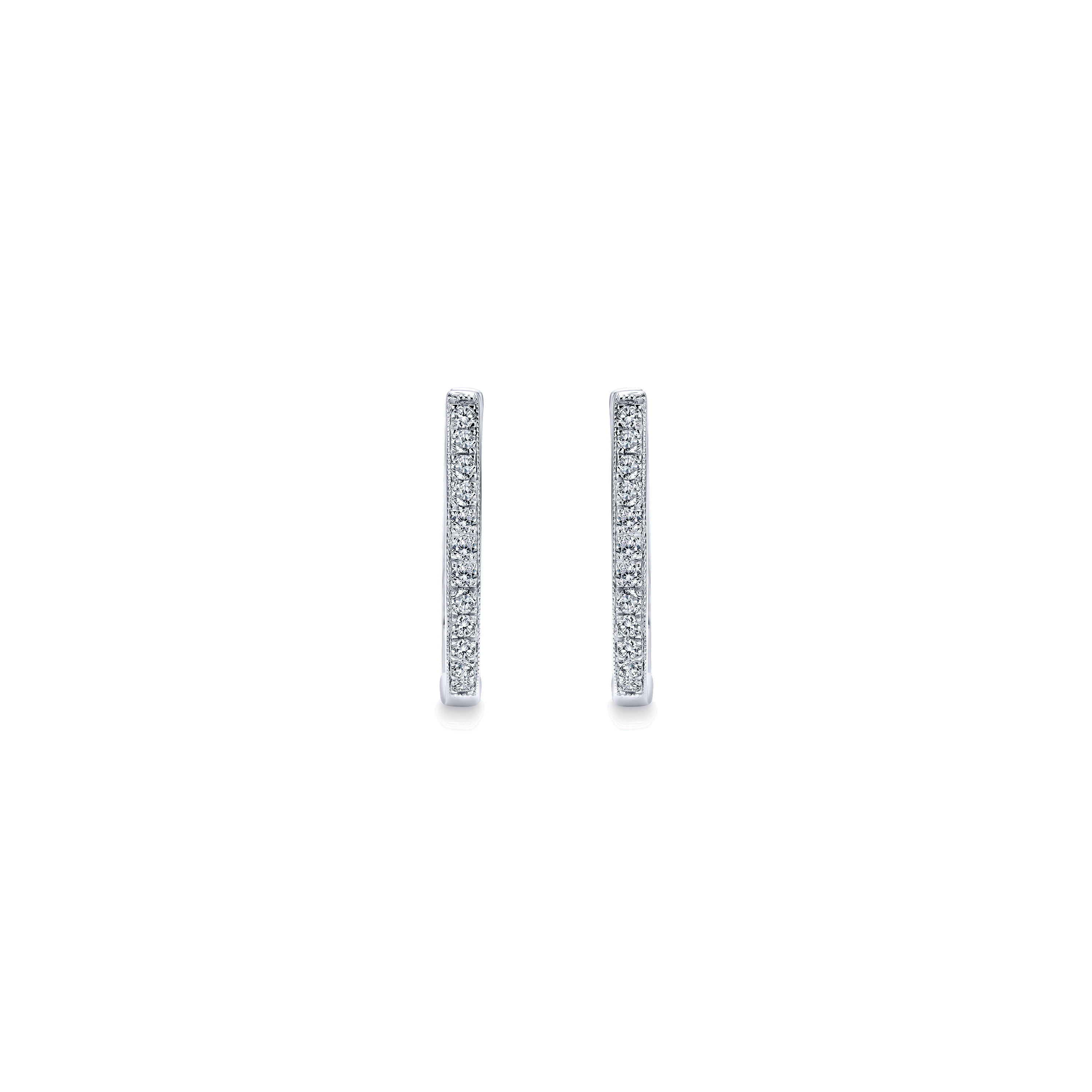 20mm Slim Pave Diamond Huggie Earrings in 14K White Gold, photograph 3
