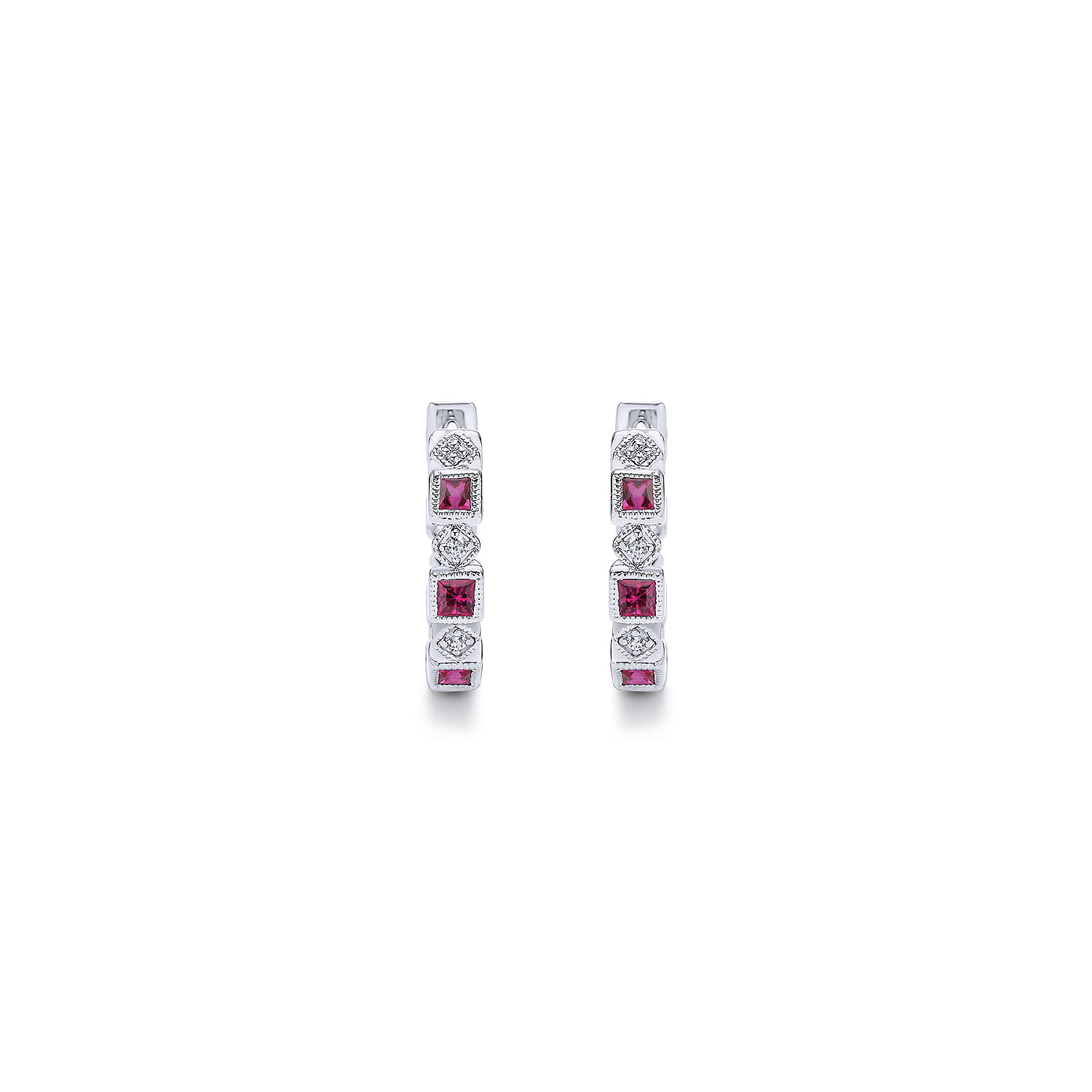 15mm Ruby and Diamond Huggies in 14K White Gold, photograph 3