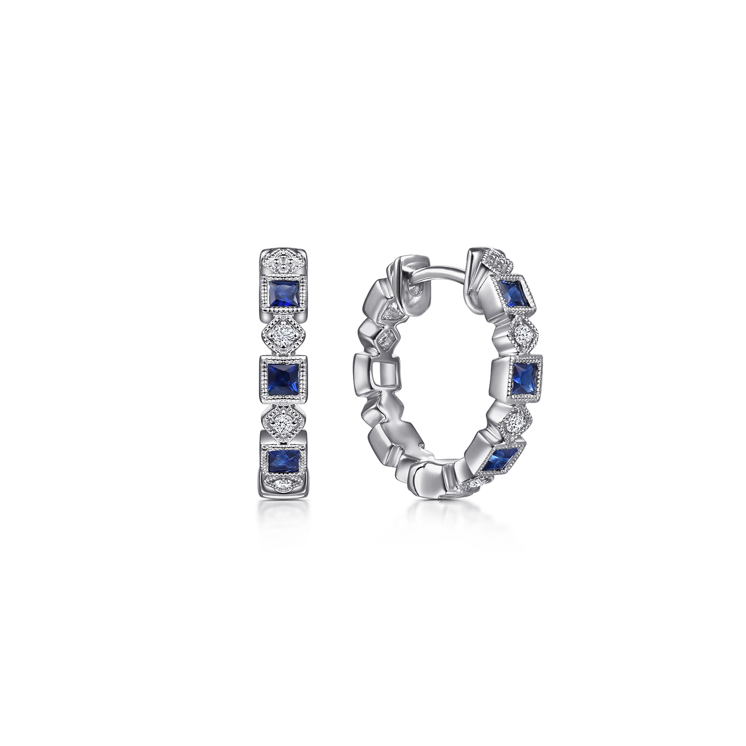Vintage Inspired 15mm Sapphire and Diamond Huggies