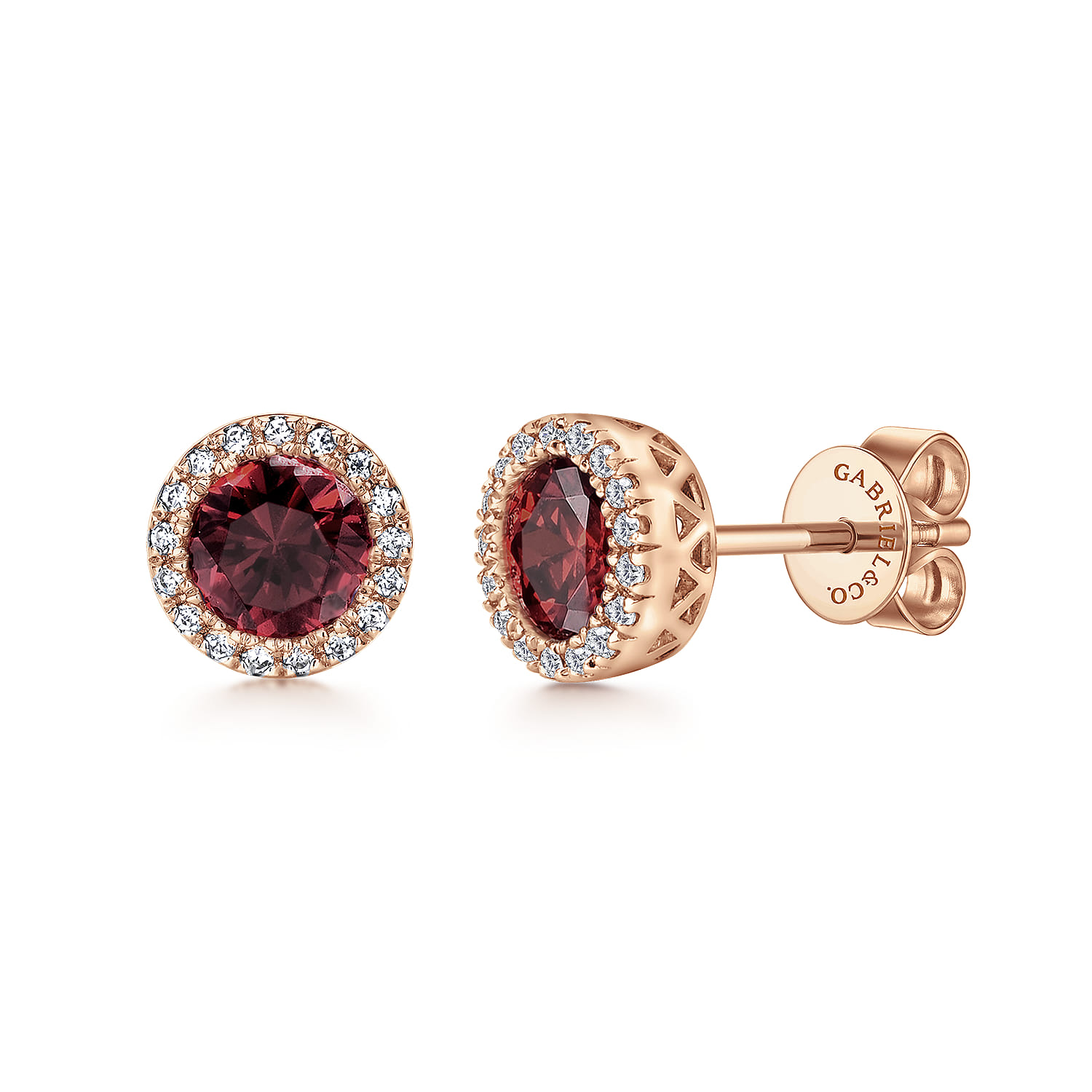 Garnet and Diamond Halo Stud Earrings