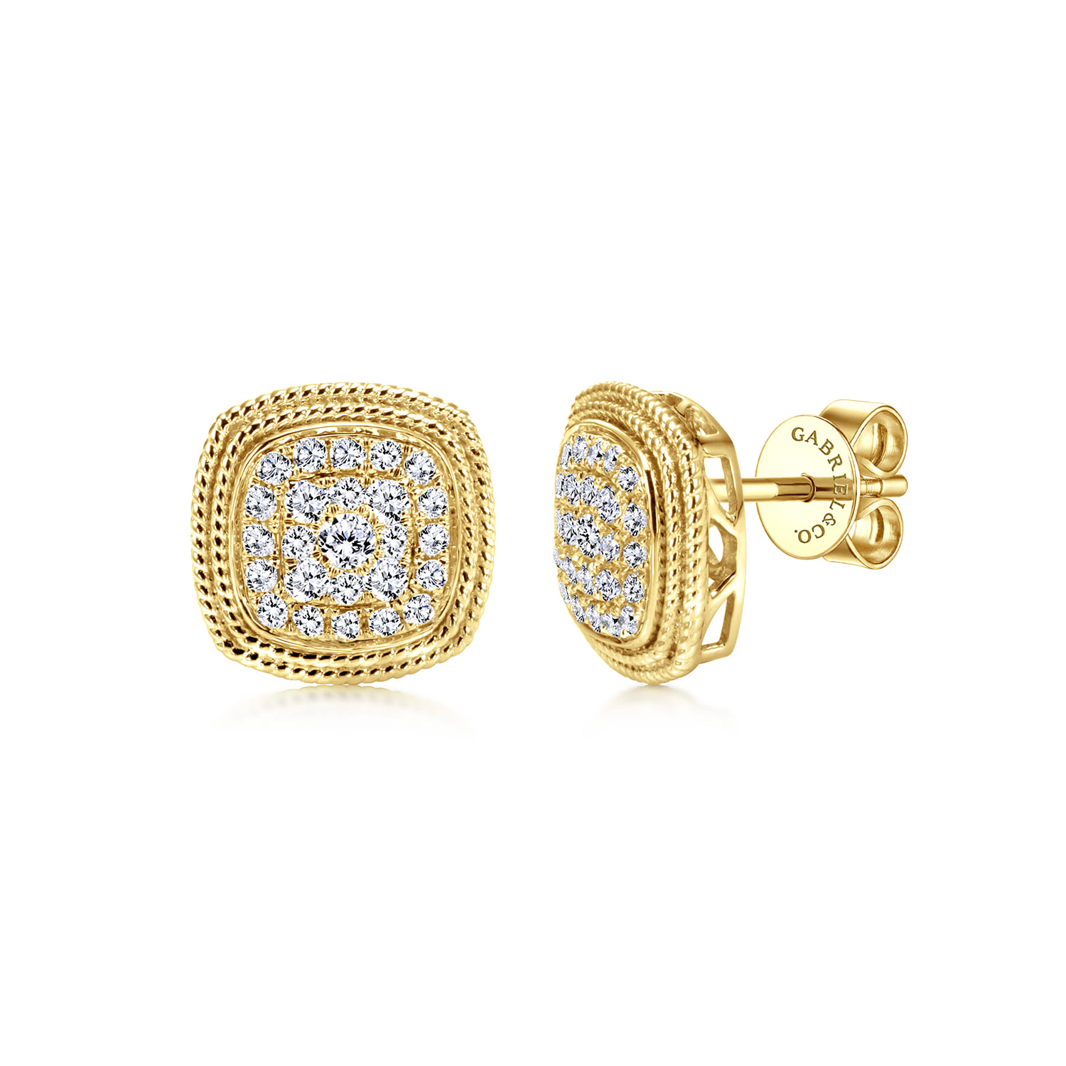 Cluster Diamond Stud Earrings with Milgrain Border