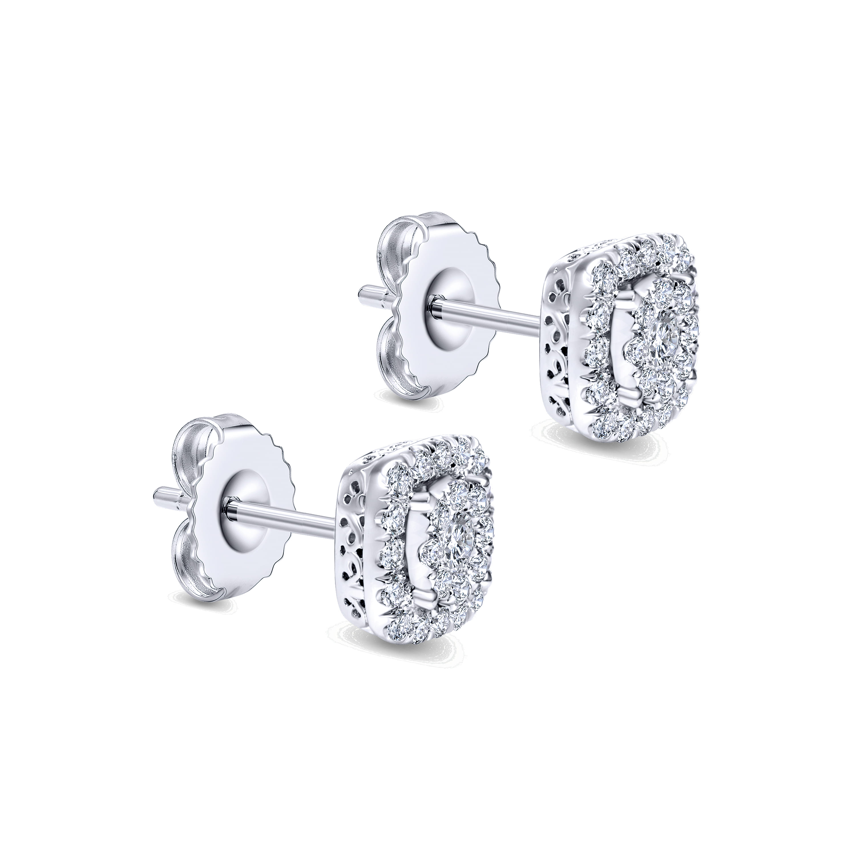 Diamond Halo Stud Earrings in 14K White Gold, photograph 2