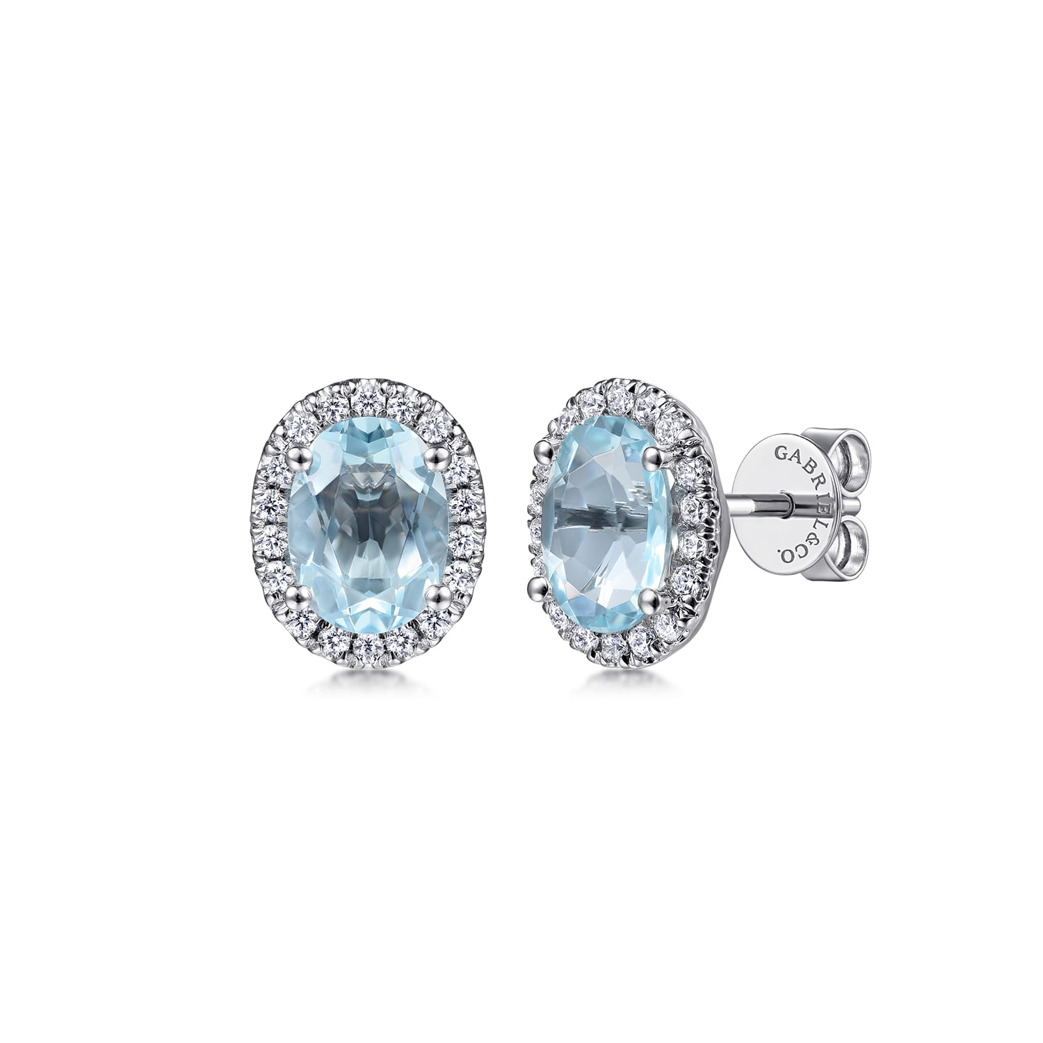 Oval Halo Aquamarine and Diamond Stud Earrings