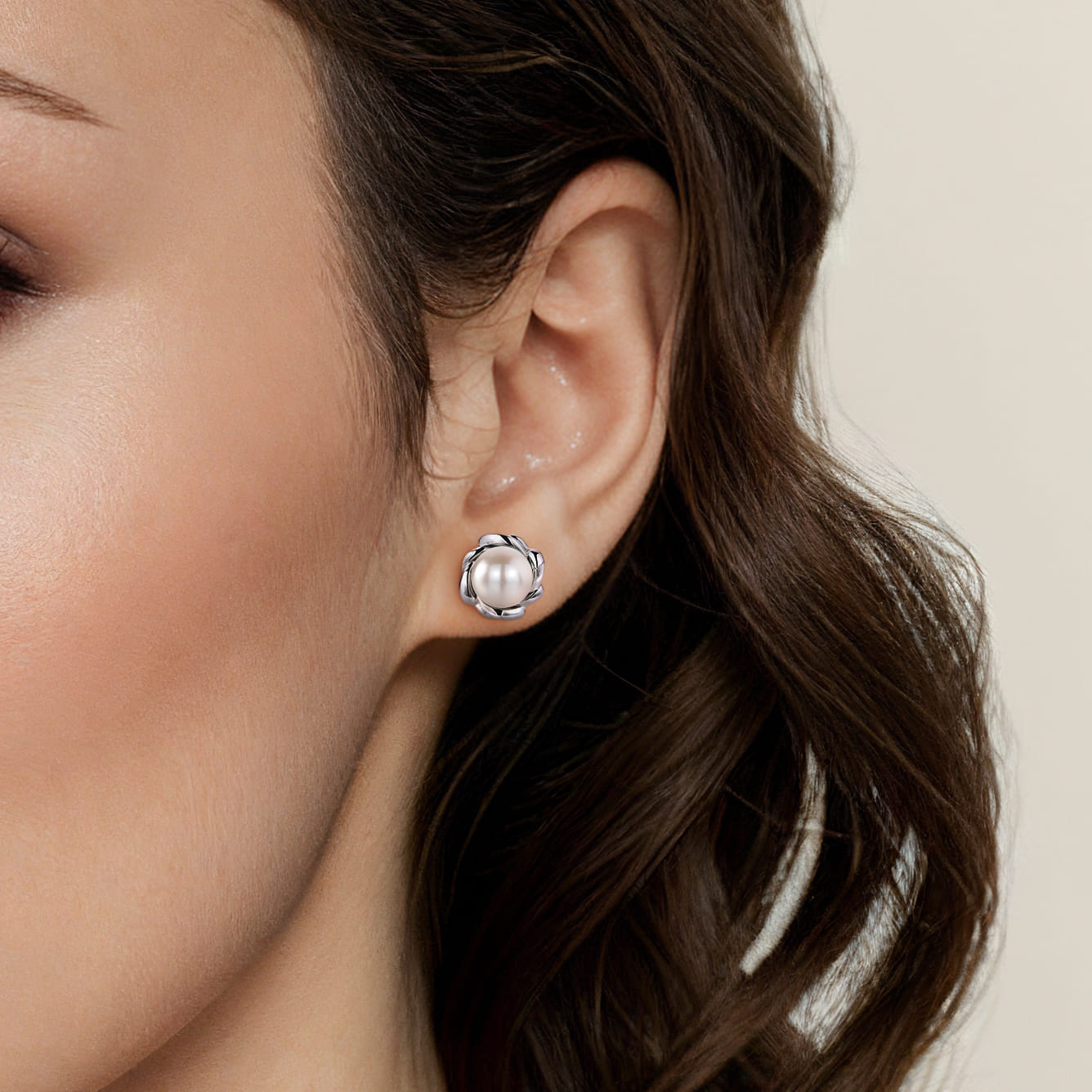 Pearl Stud Earrings in Sterling Silver, photograph 2