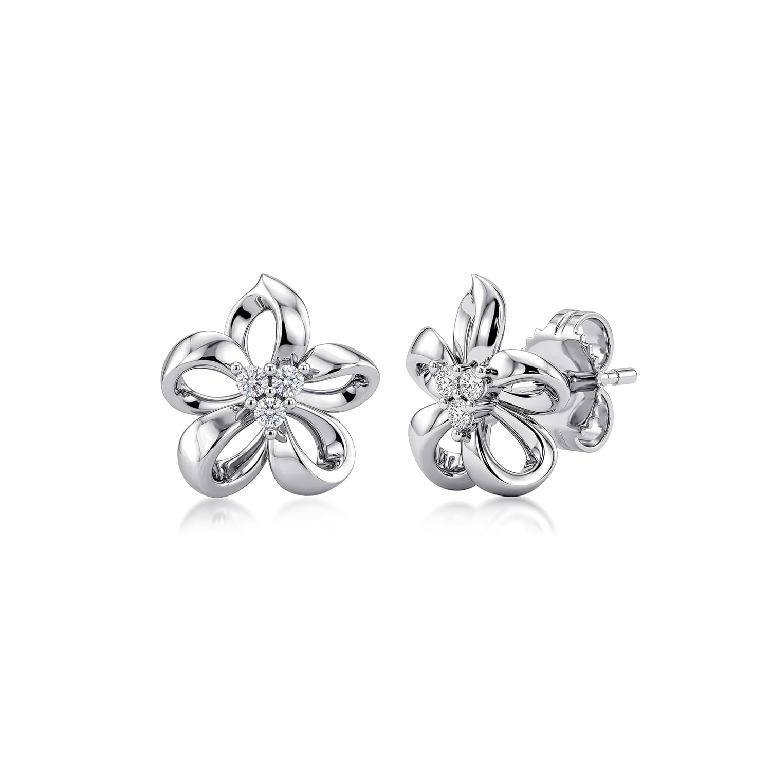 White Sapphire Floral Stud Earrings