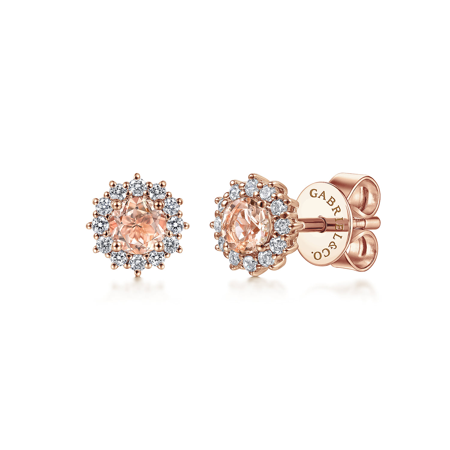 Round Morganite and Diamond Stud Earrings