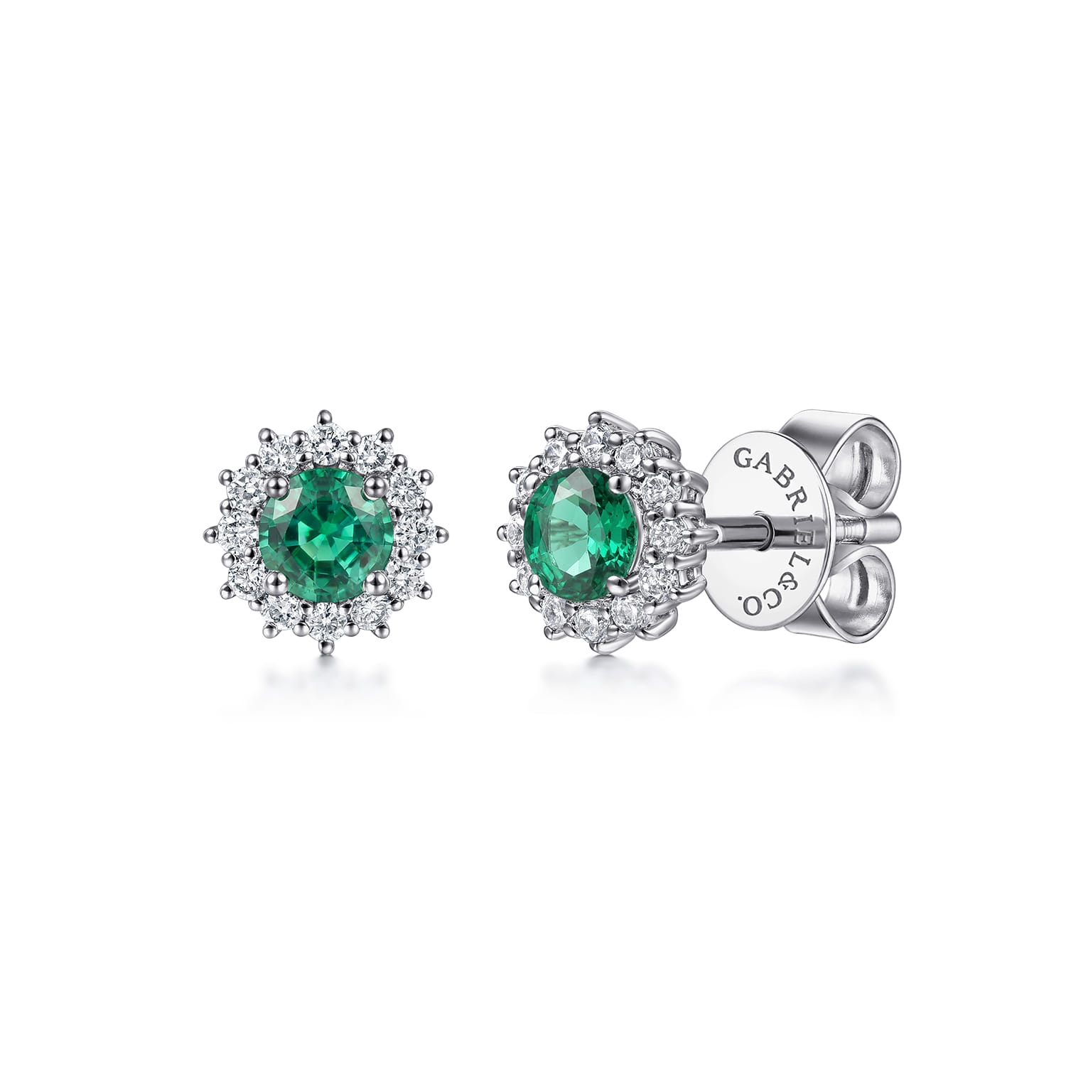 Emerald and Diamond Halo Stud Earrings
