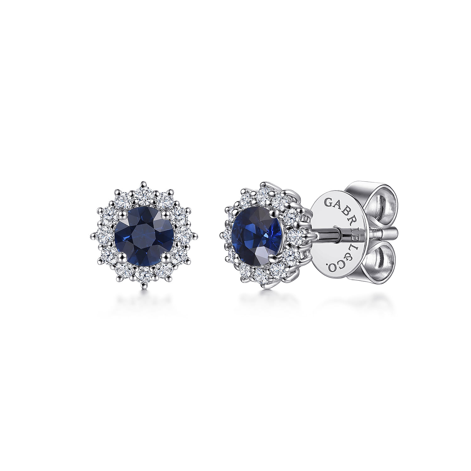 Round Sapphire and Diamond Halo Stud Earrings