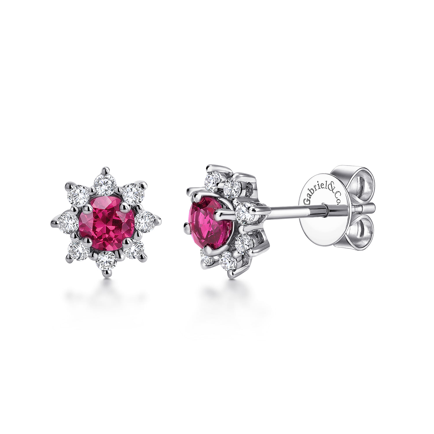 Round Ruby and Diamond Halo Stud Earrings