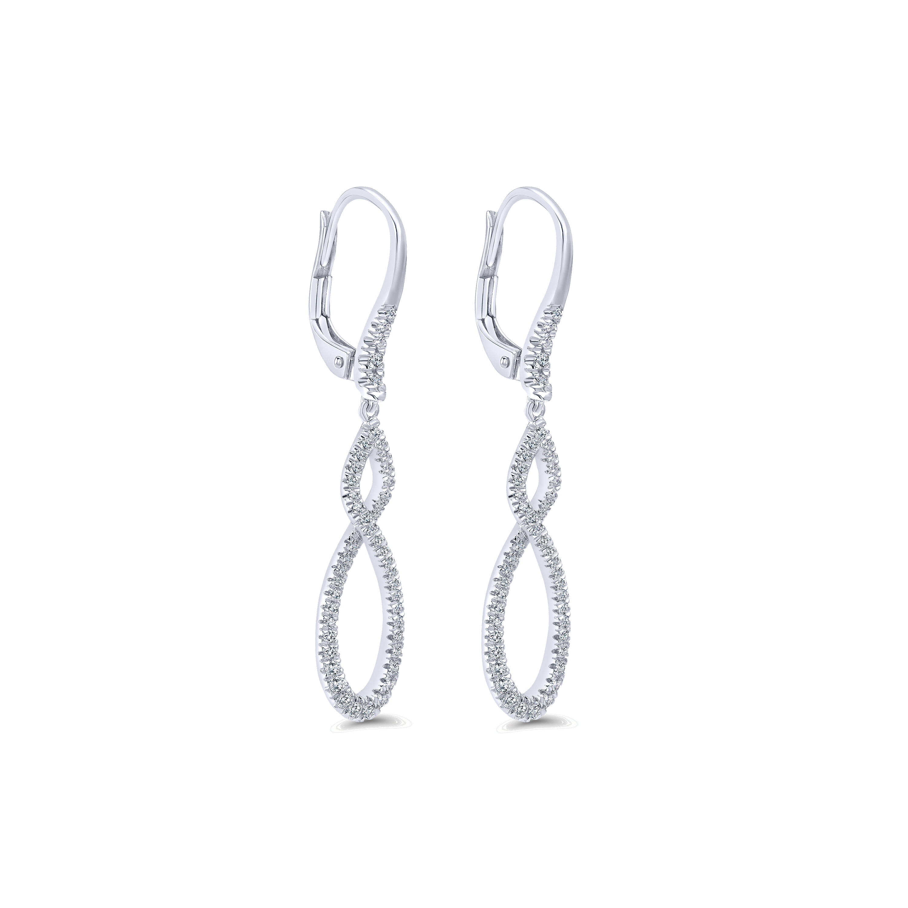 Diamond Lever Back Drop Earrings in 14K White Gold, photograph 2