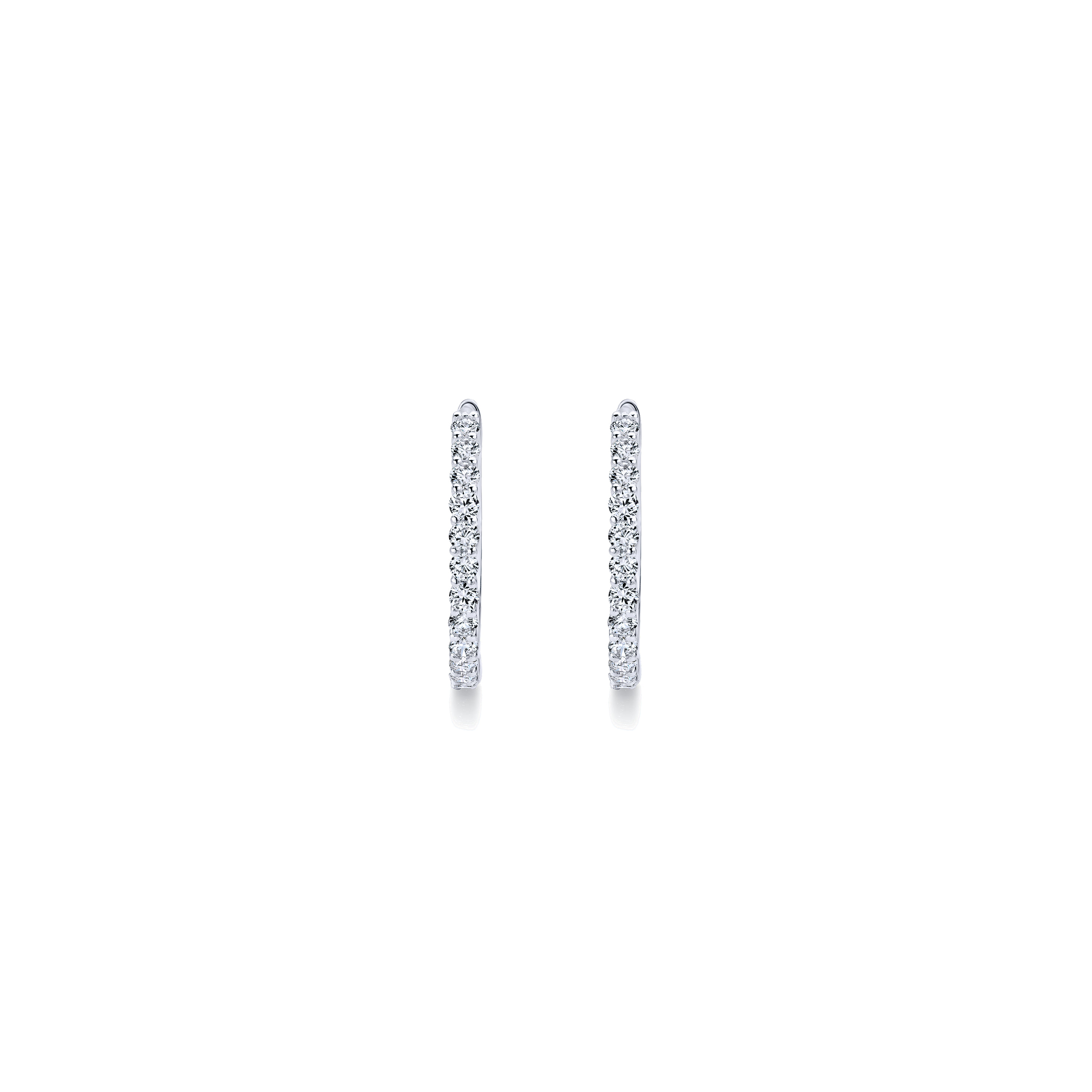 Prong Set 15mm Classic Diamond Hoop Earrings in 14K White Gold, photograph 3