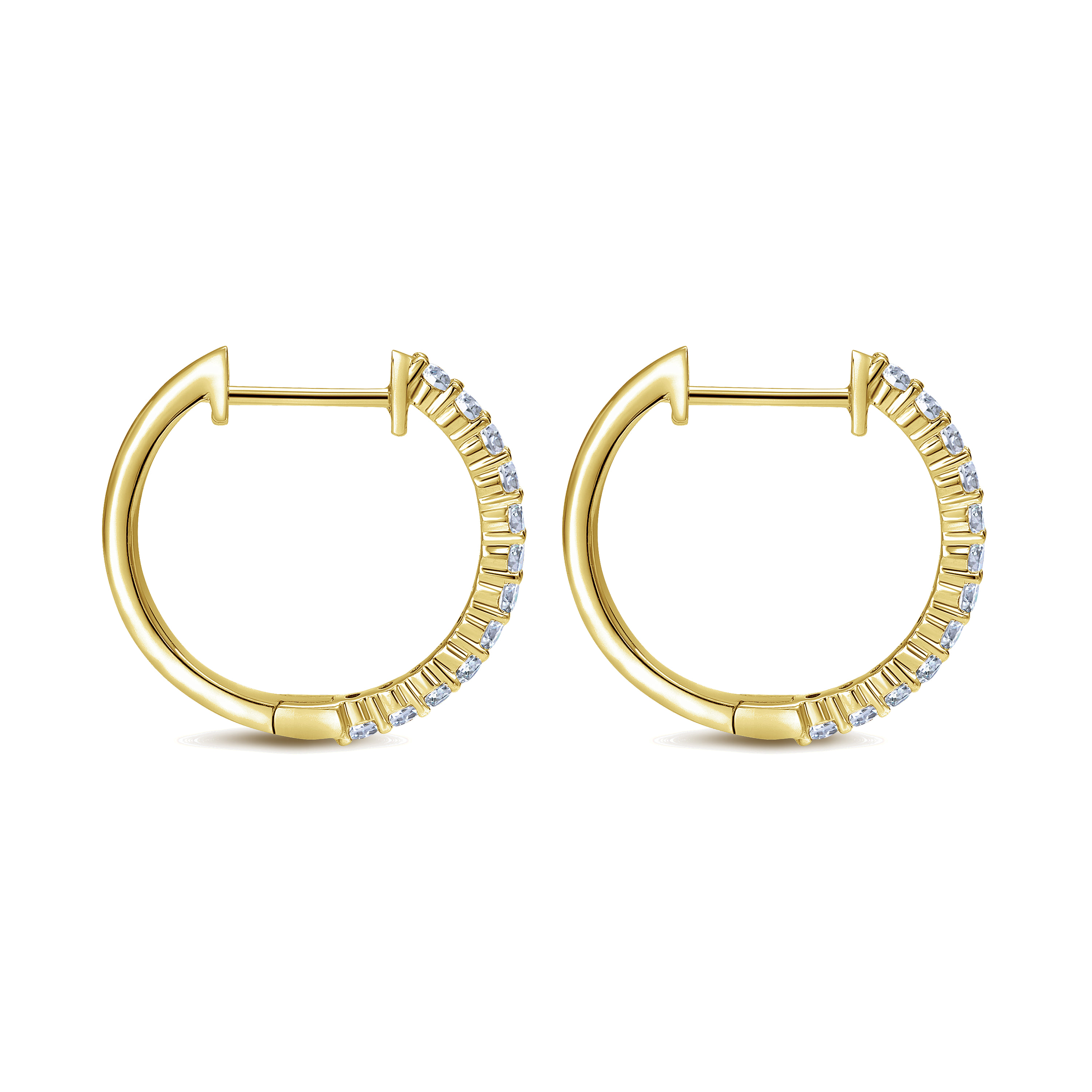 Prong Set 15mm Classic Diamond Hoop Earrings in 14K Yellow Gold, photograph 2