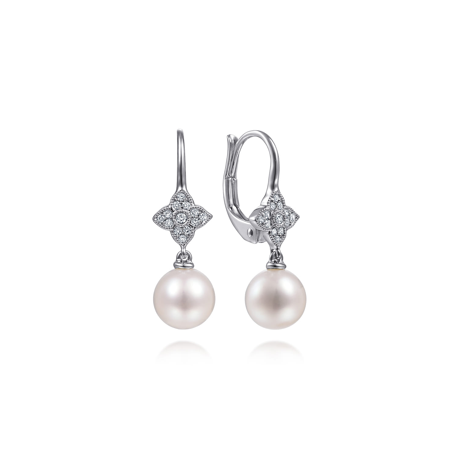Floral Diamond Pearl Drop Earrings