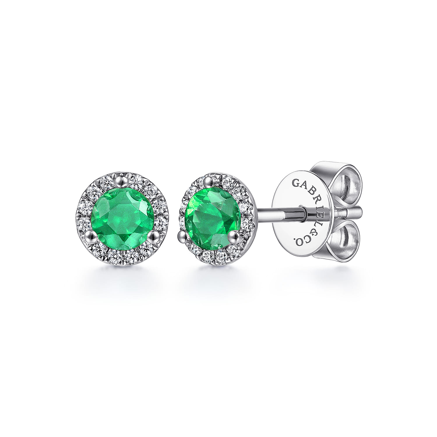 Diamond and Emerald Halo Stud Earrings