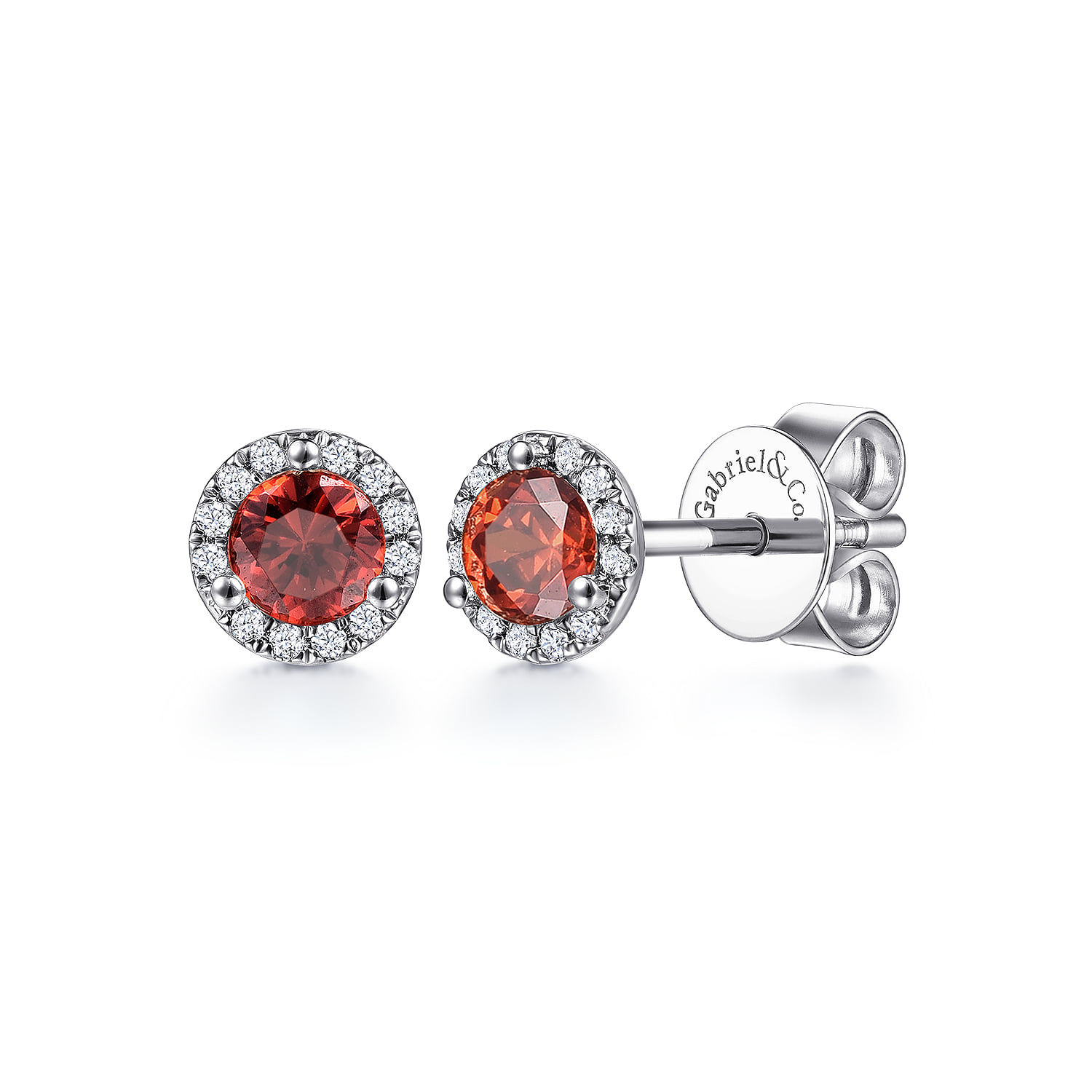 Halo Garnet and Diamond Stud Earrings