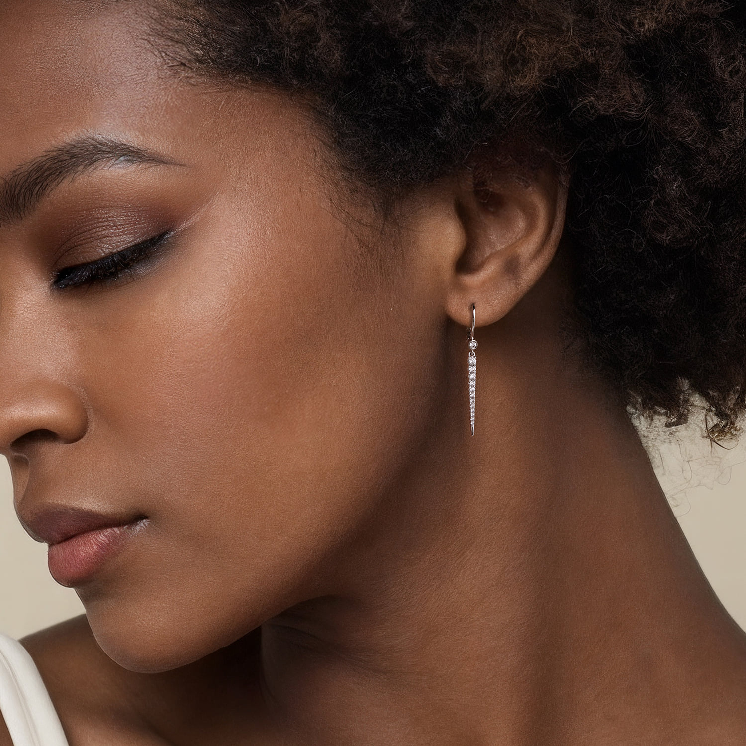 Diamond Spike Drop Earrings in 14K White Gold, photograph 2